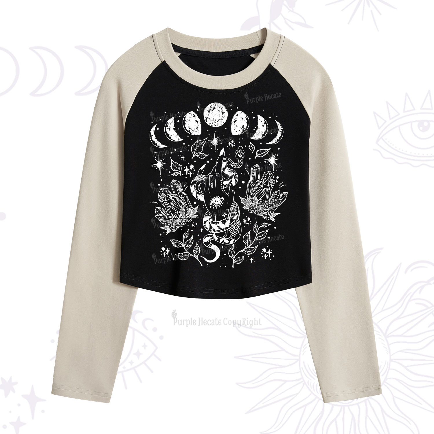 Purplehecate Reach For The Moon Cropped Raglan Long Sleeve T-Shirt