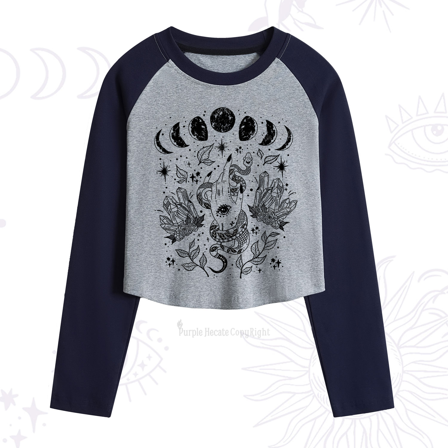 Purplehecate Reach For The Moon Cropped Raglan Long Sleeve T-Shirt