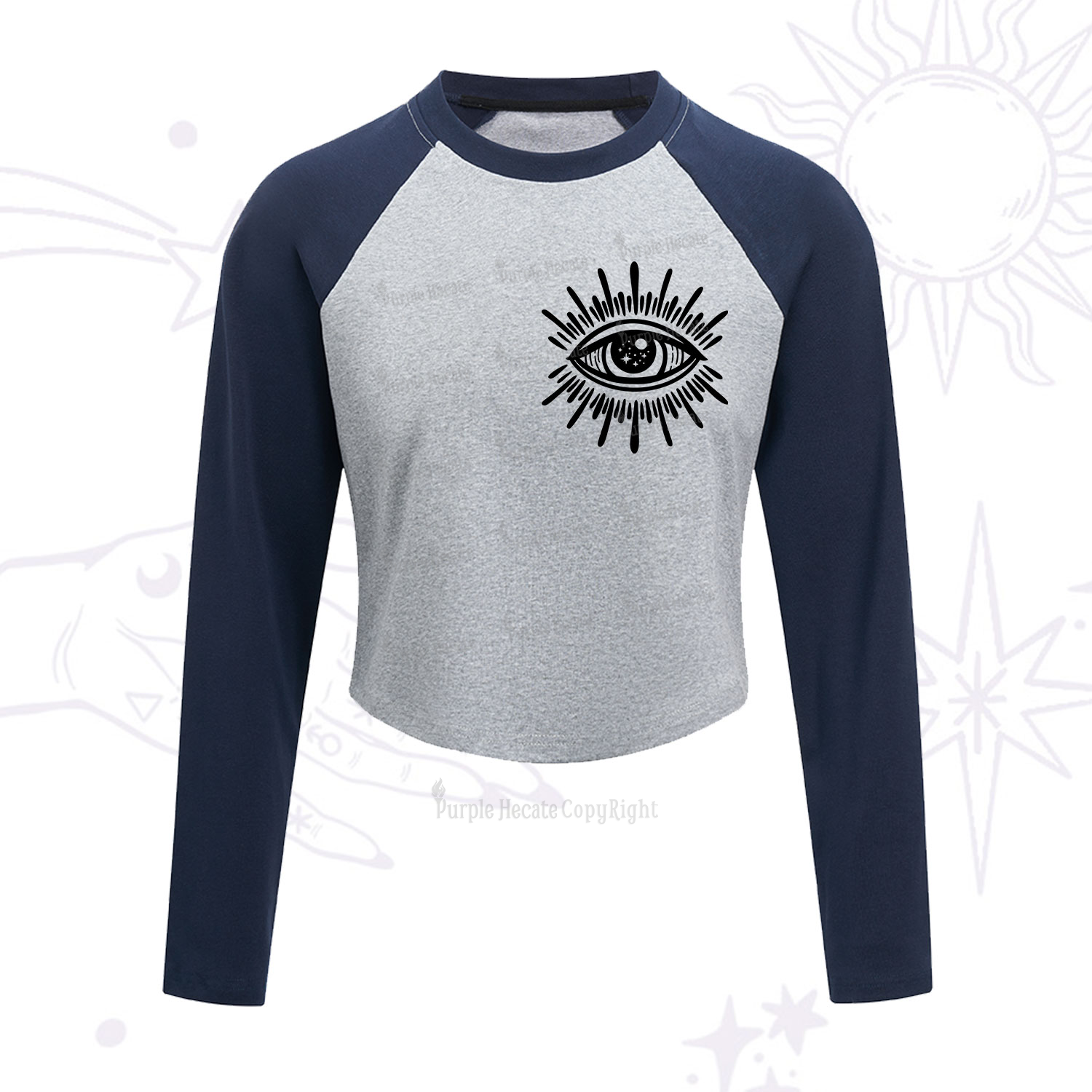 Purplehecate Evil Eye Cropped Raglan Long Sleeve T-Shirt