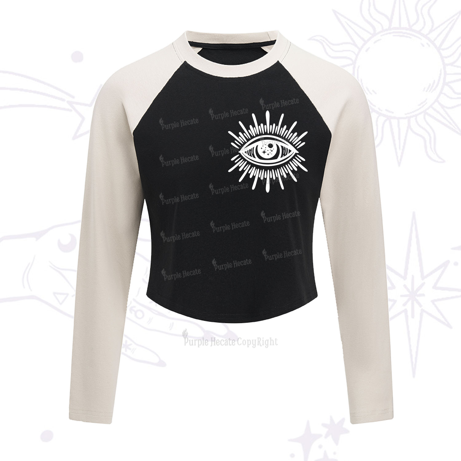Purplehecate Evil Eye Cropped Raglan Long Sleeve T-Shirt