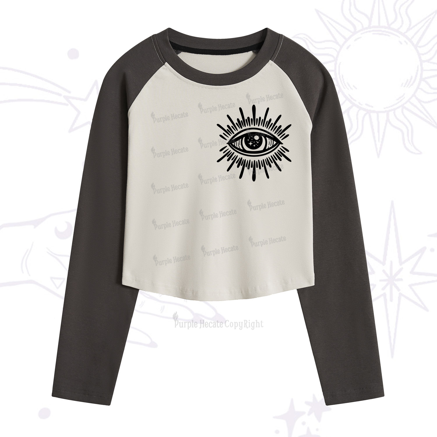 Purplehecate Evil Eye Cropped Raglan Long Sleeve T-Shirt