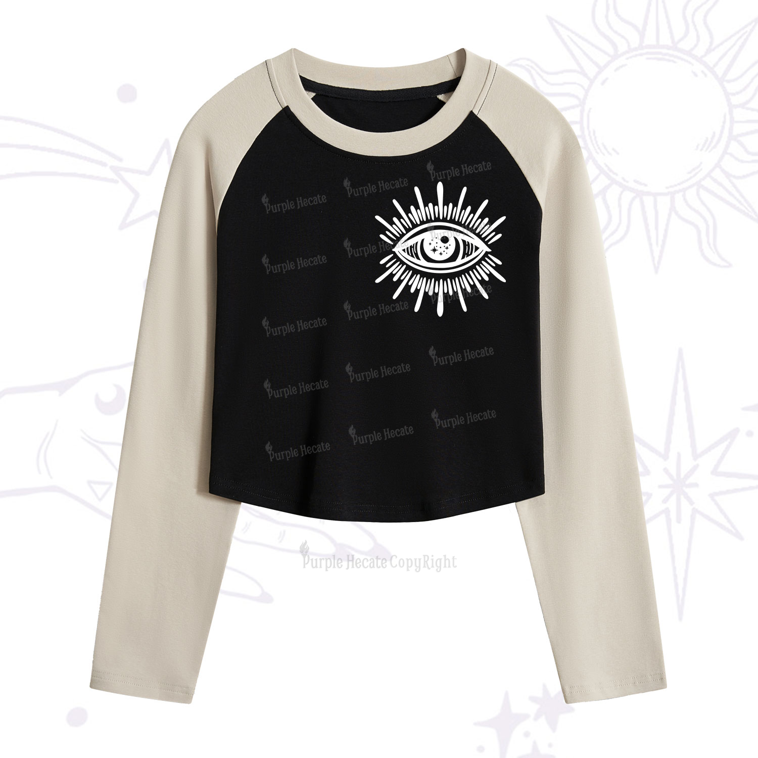 Purplehecate Evil Eye Cropped Raglan Long Sleeve T-Shirt