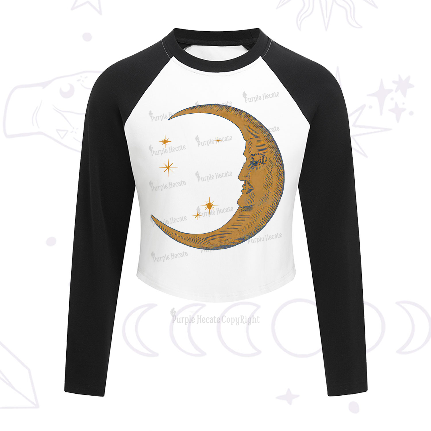Purplehecate Celestial Moon Cropped Raglan Long Sleeve T-Shirt