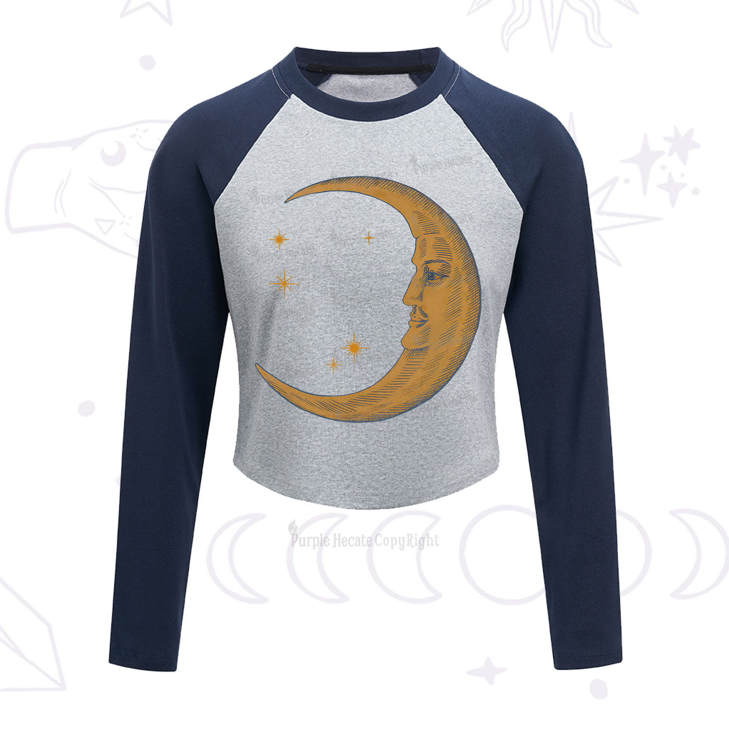 Purplehecate Celestial Moon Cropped Raglan Long Sleeve T-Shirt