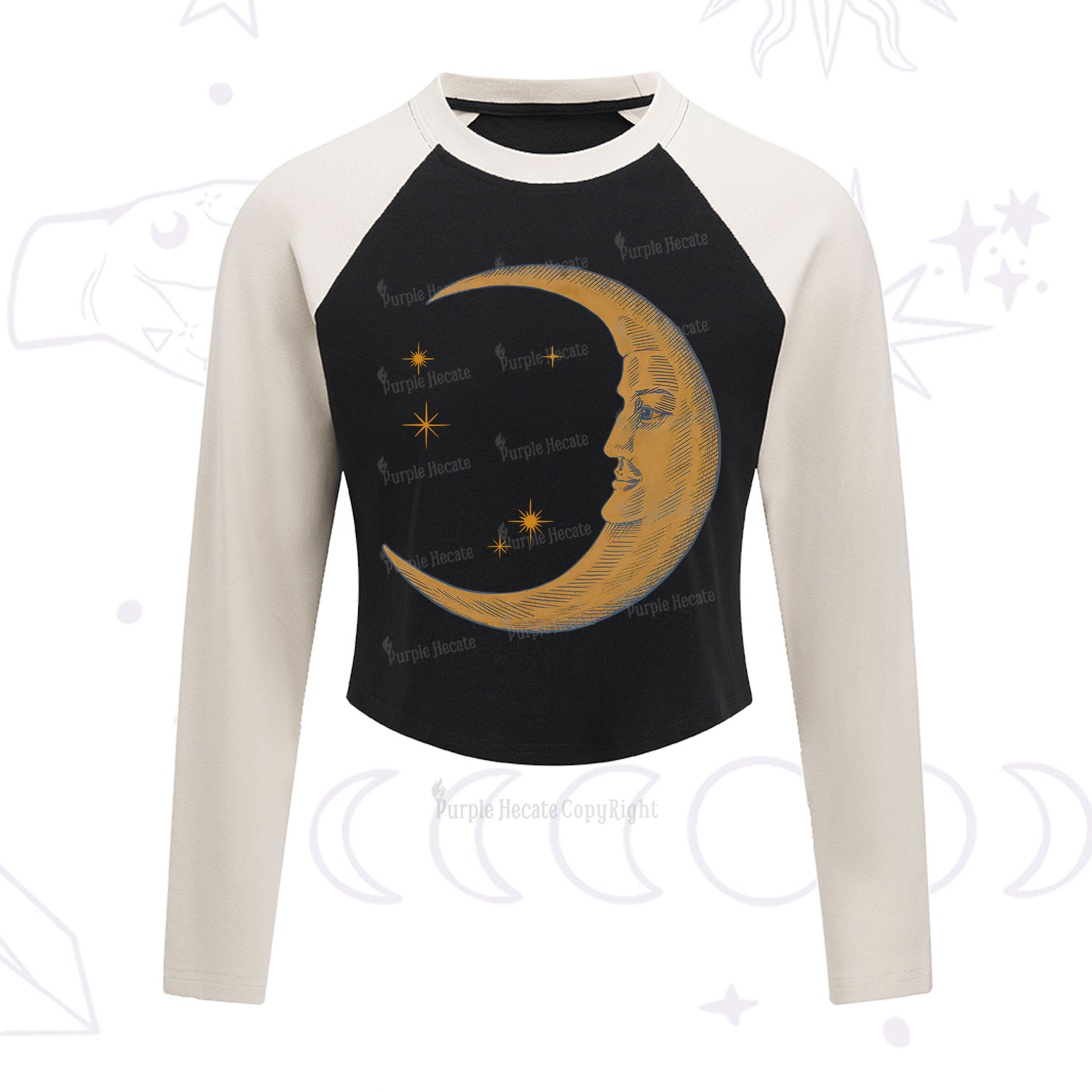 Purplehecate Celestial Moon Cropped Raglan Long Sleeve T-Shirt