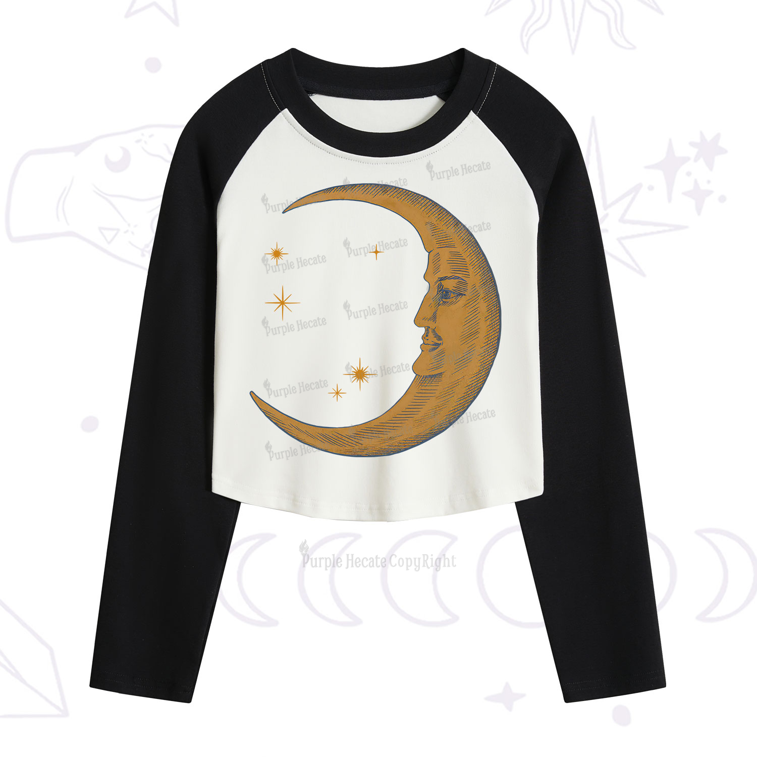 Purplehecate Celestial Moon Cropped Raglan Long Sleeve T-Shirt