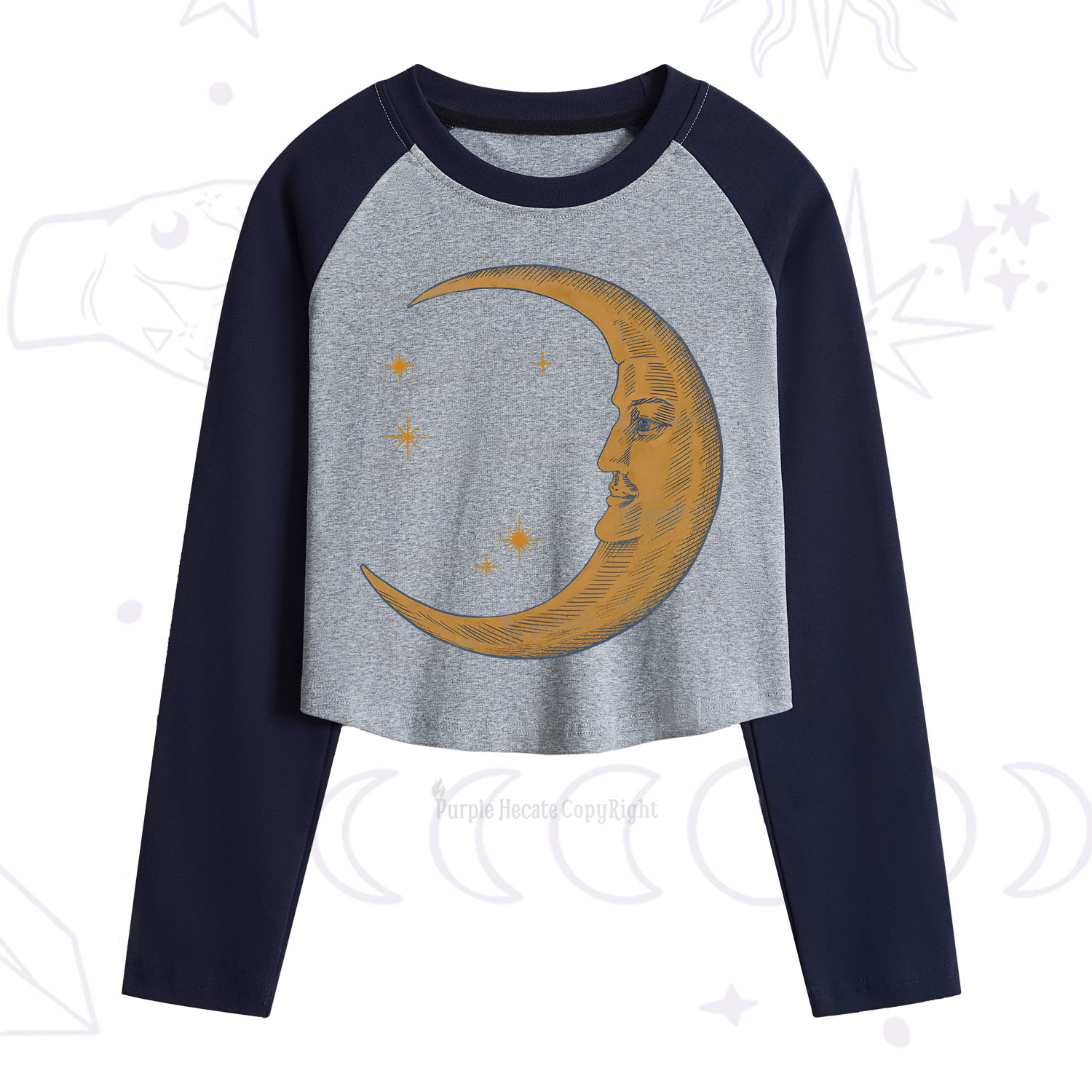 Purplehecate Celestial Moon Cropped Raglan Long Sleeve T-Shirt