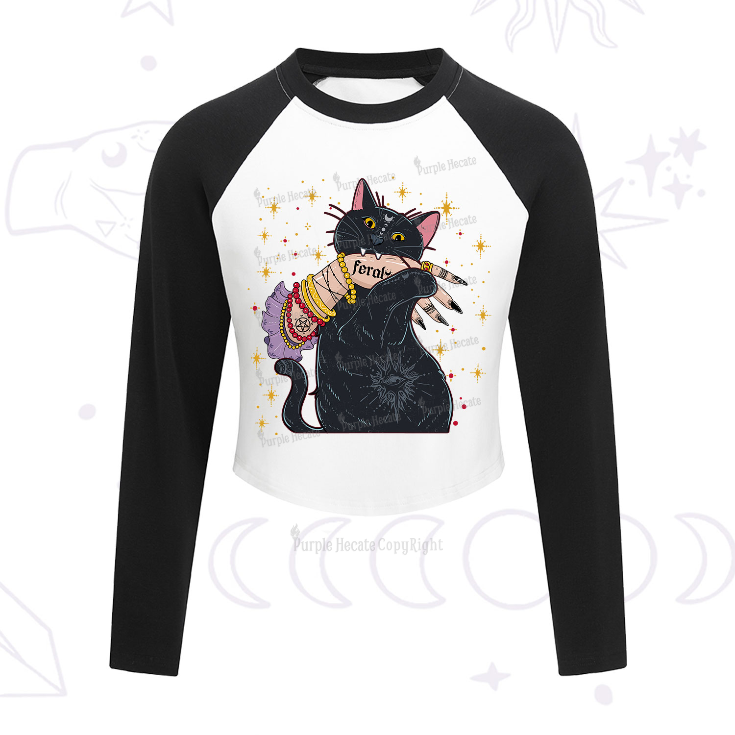 Purplehecate Feral Cat Cropped Raglan Long Sleeve T-Shirt