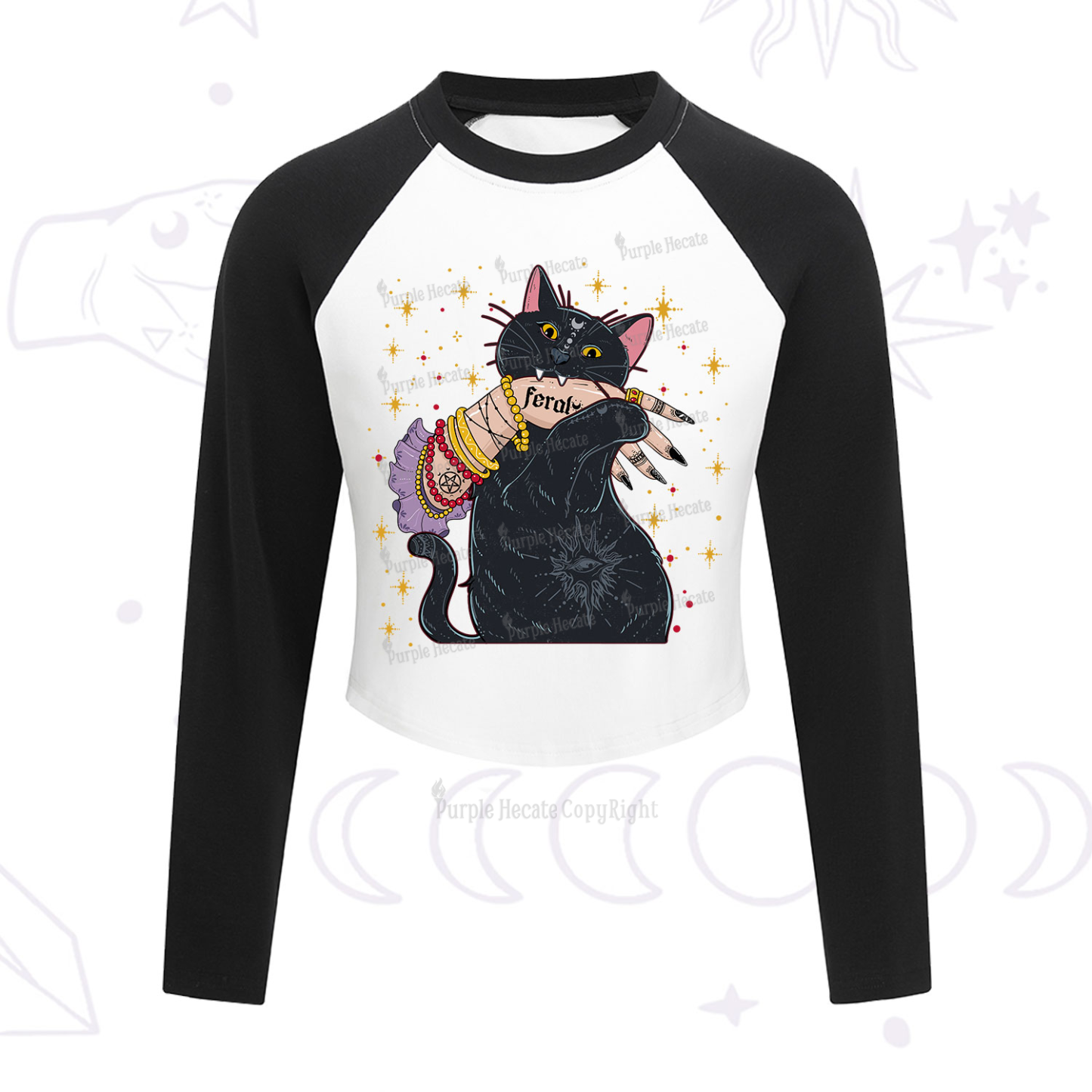 Purplehecate Feral Cat Cropped Raglan Long Sleeve T-Shirt