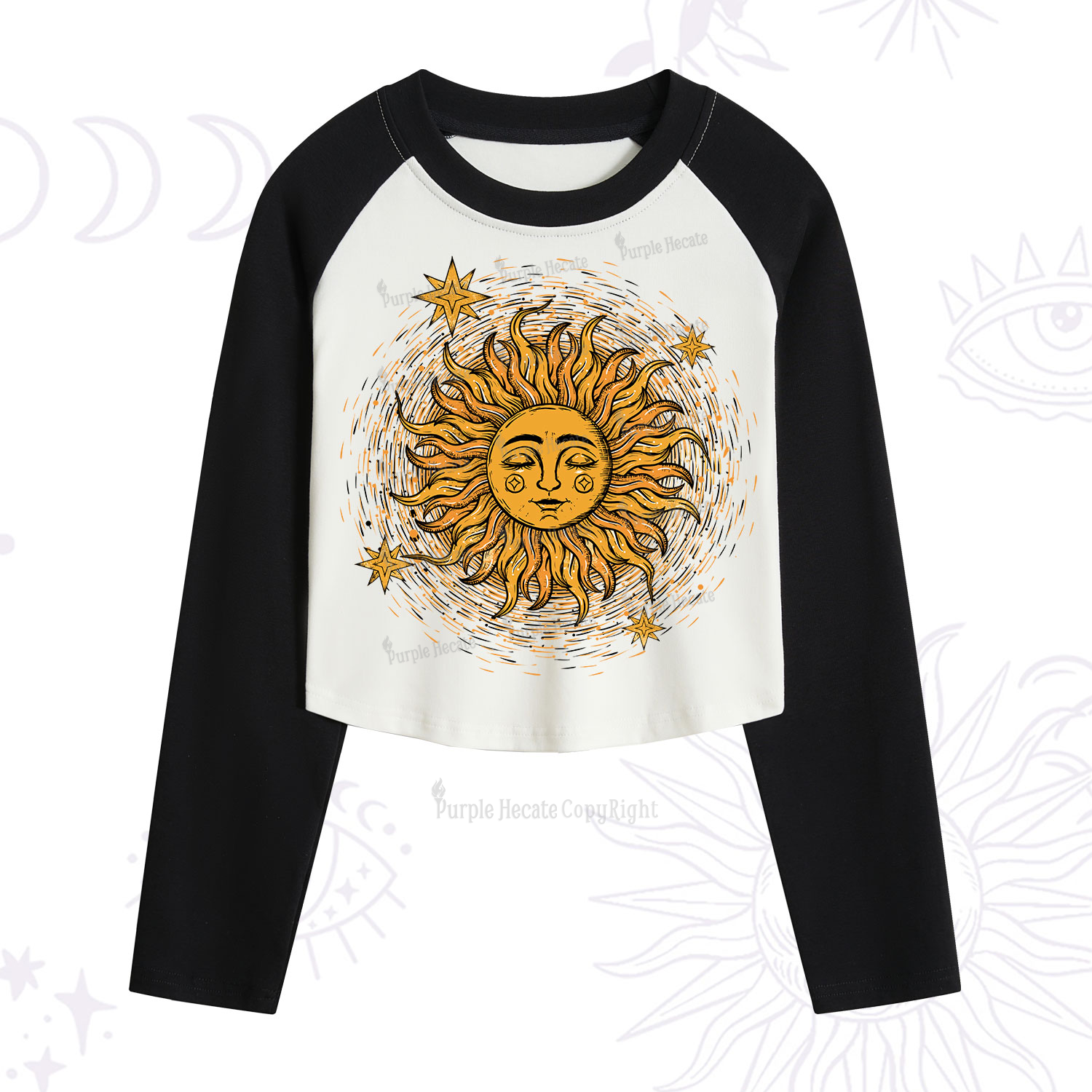 Purplehecate Celestial Sun Cropped Raglan Long Sleeve T-Shirt