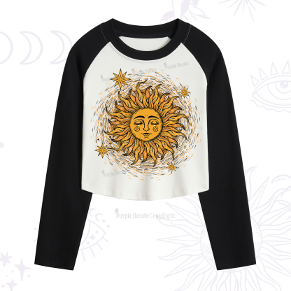 Purplehecate Celestial Sun Cropped Raglan Long Sleeve T-Shirt