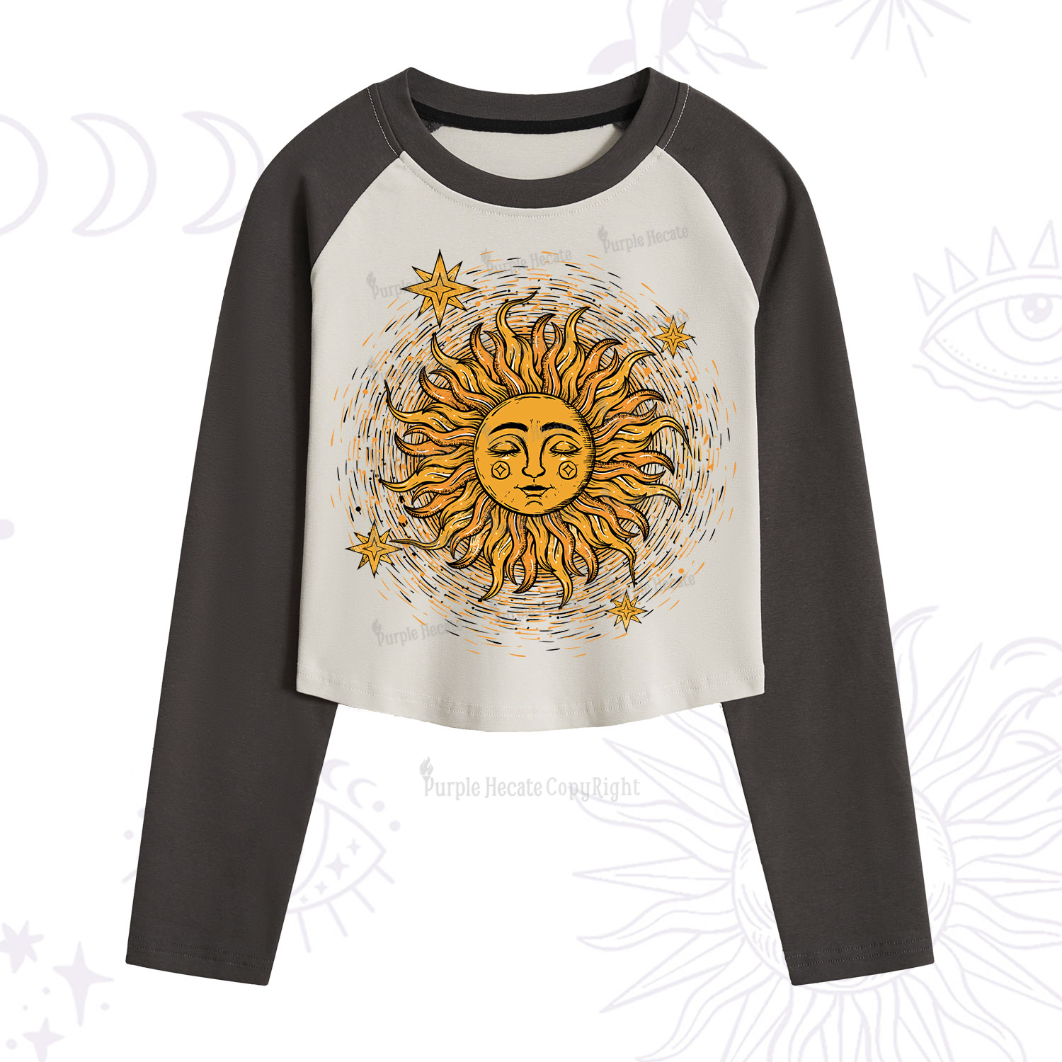 Purplehecate Celestial Sun Cropped Raglan Long Sleeve T-Shirt