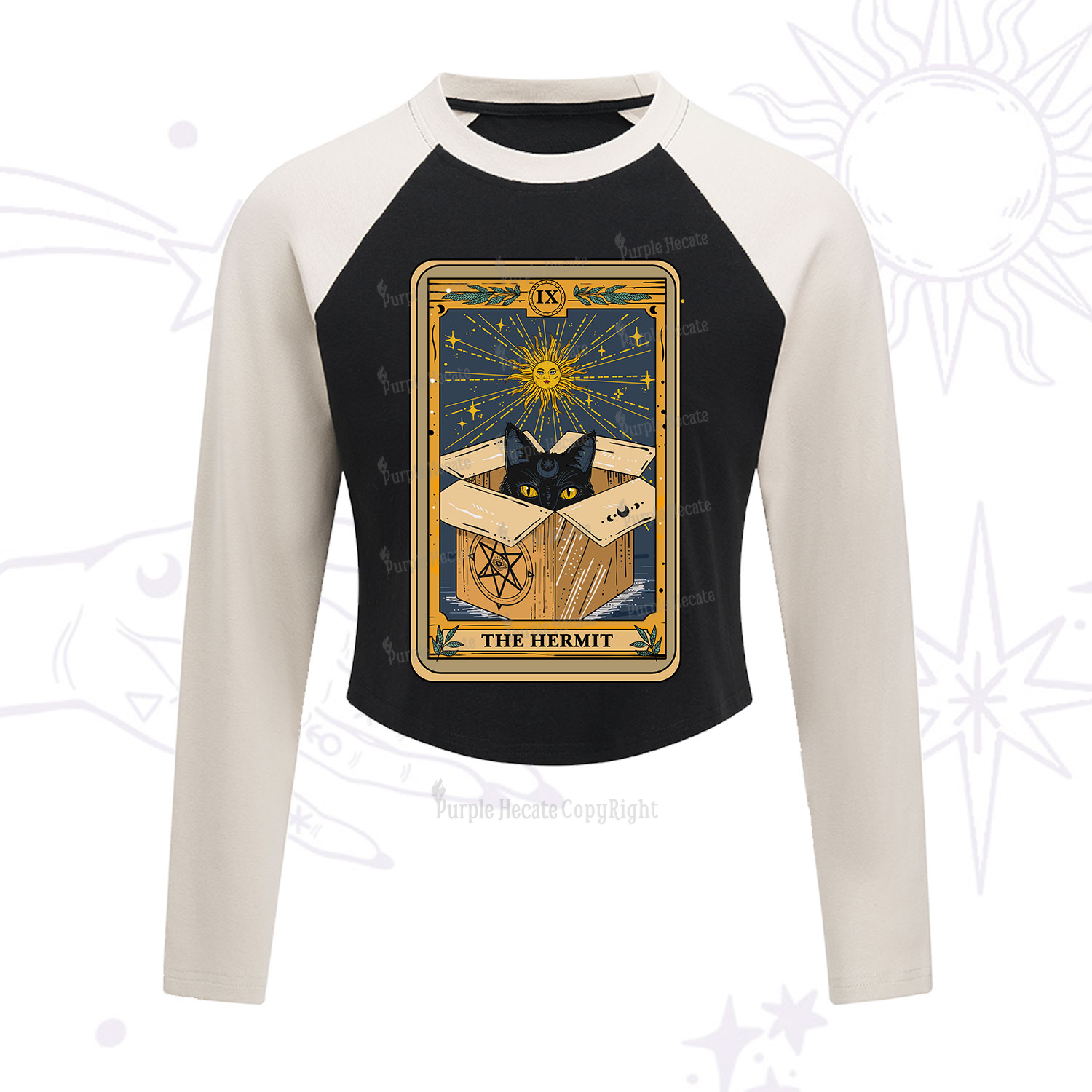 Purplehecate The Hermit Cat Tarot Card Cropped Raglan Long Sleeve T-Shirt