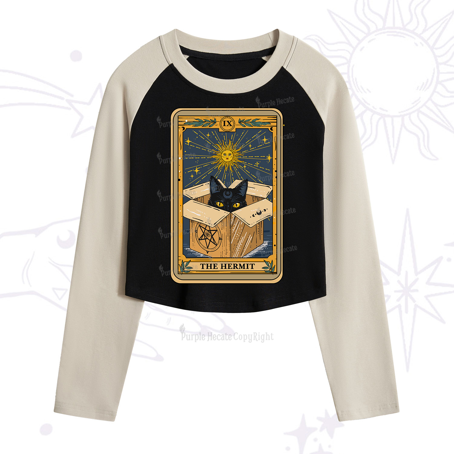 Purplehecate The Hermit Cat Tarot Card Cropped Raglan Long Sleeve T-Shirt