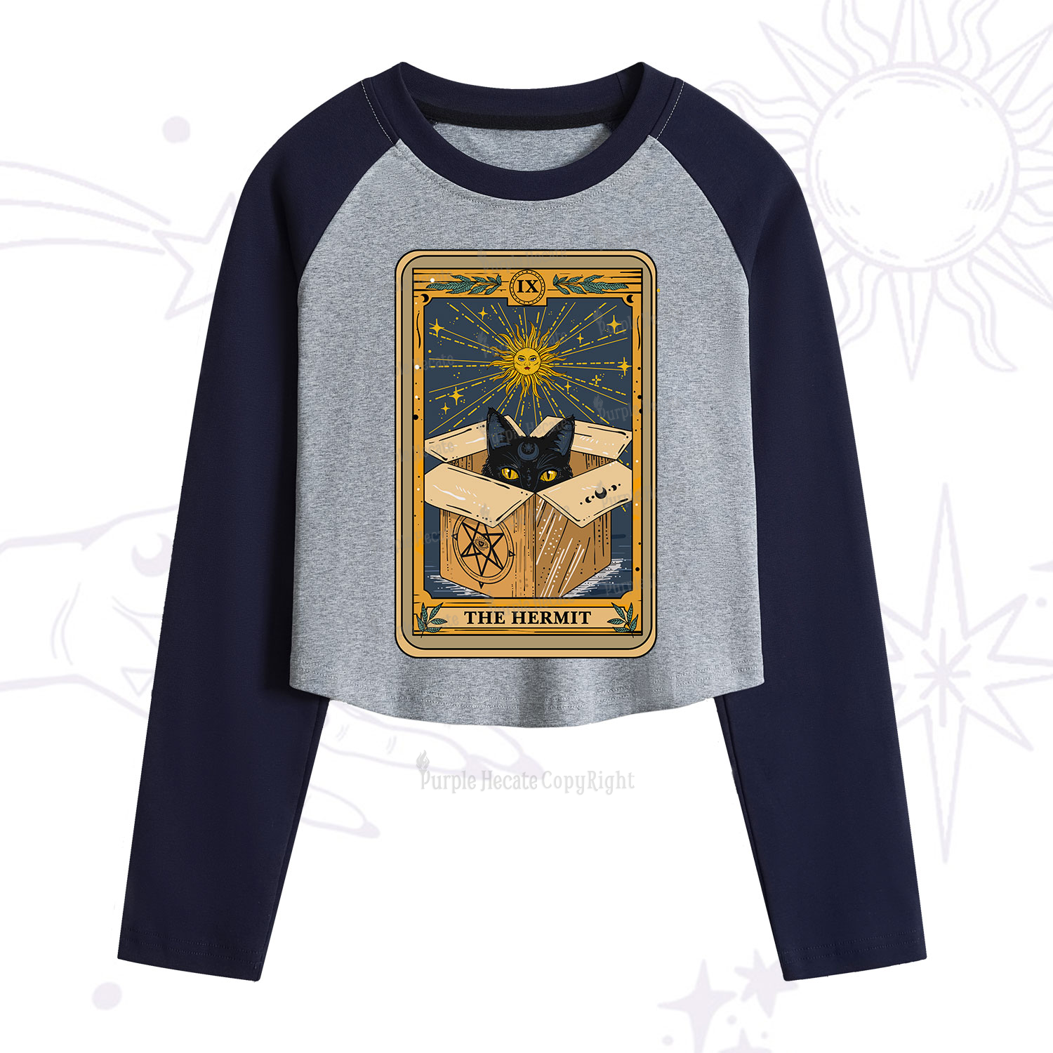 Purplehecate The Hermit Cat Tarot Card Cropped Raglan Long Sleeve T-Shirt