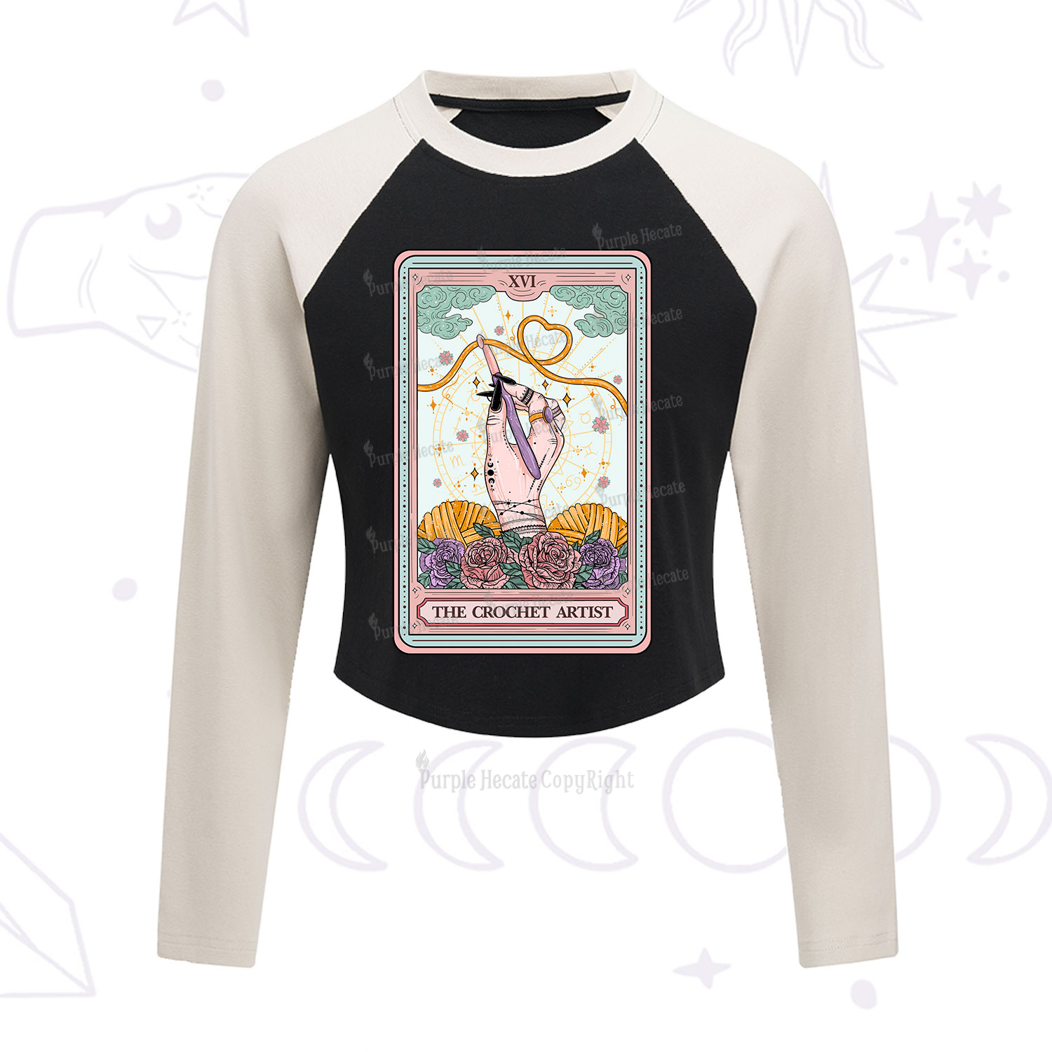 Purplehecate The Crochet Artist Tarot Card Cropped Raglan Long Sleeve T-Shirt