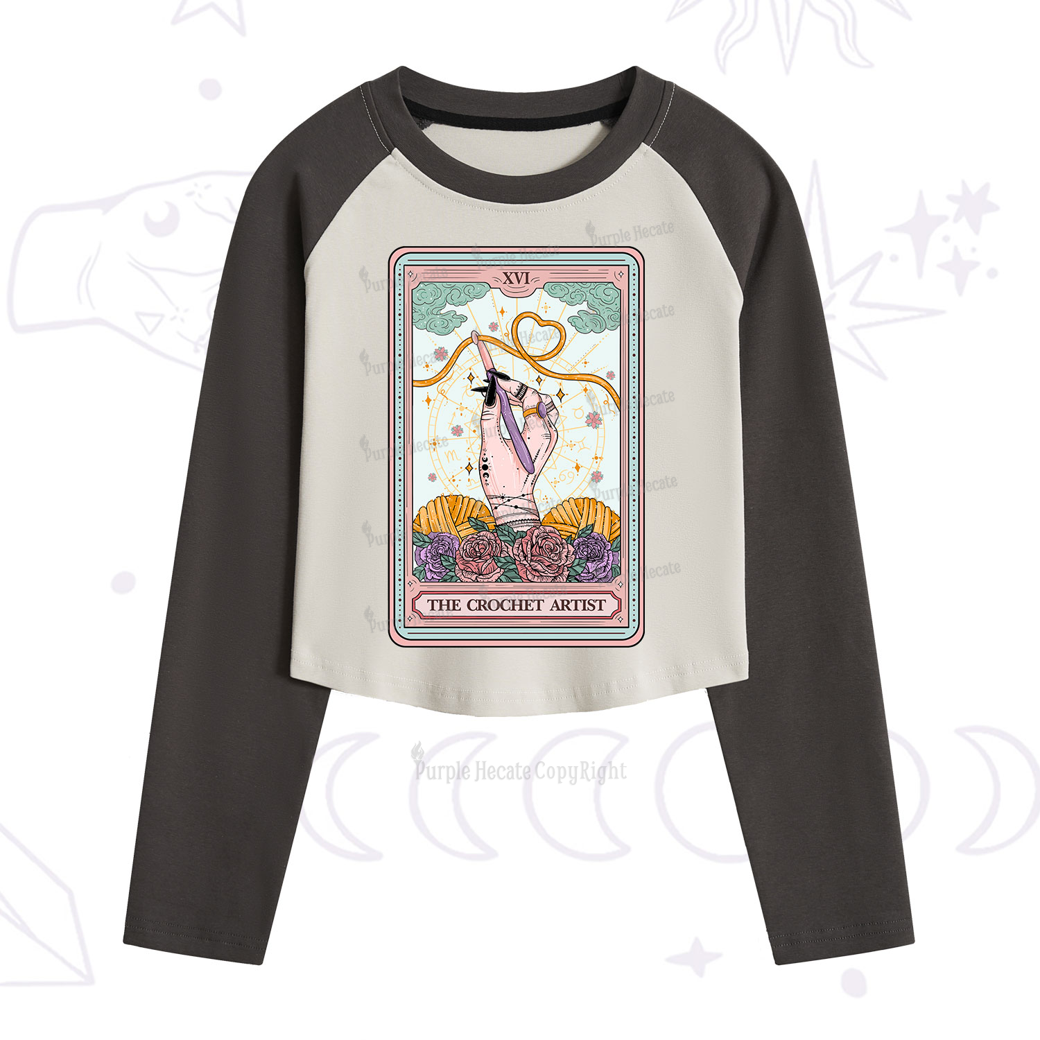 Purplehecate The Crochet Artist Tarot Card Cropped Raglan Long Sleeve T-Shirt