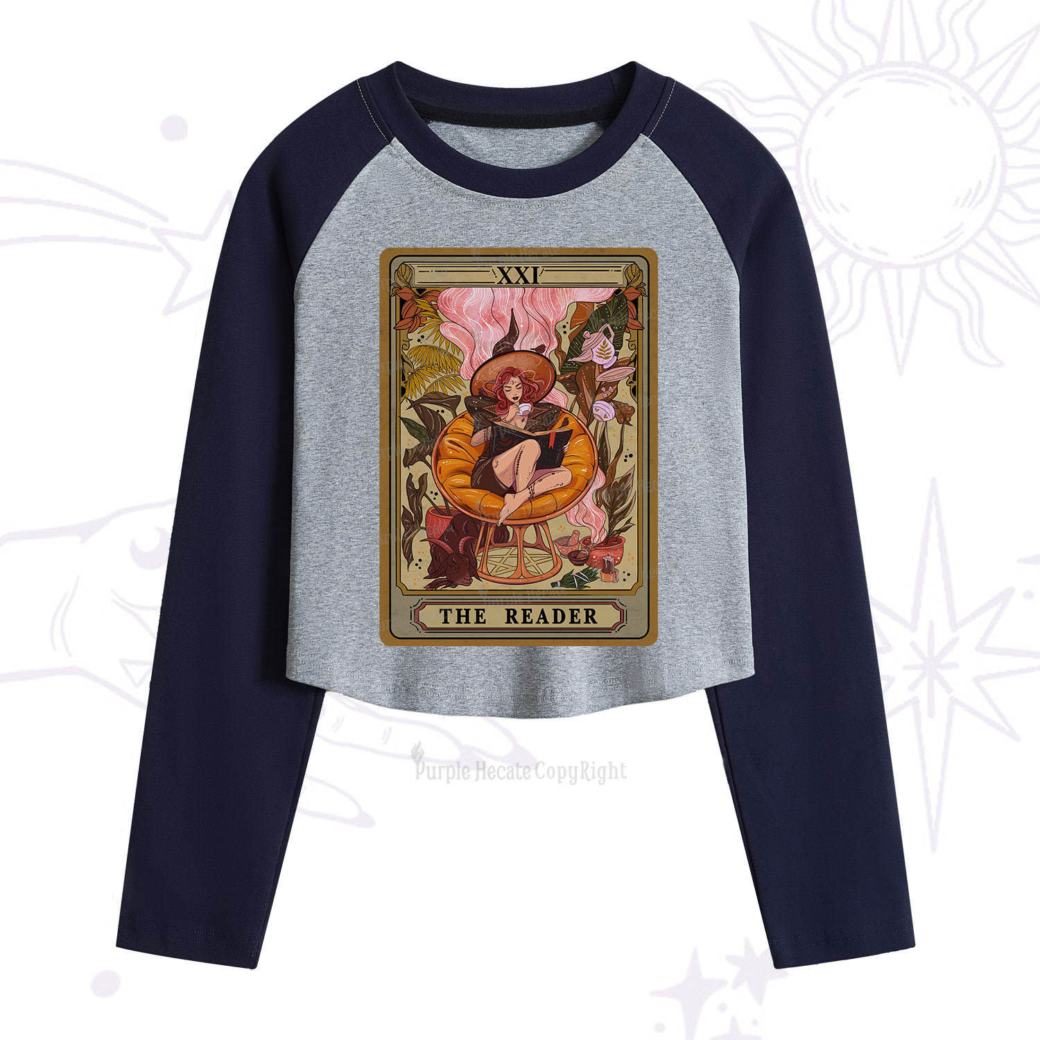Purplehecate The Reader Tarot Card Cropped Raglan Long Sleeve T-Shirt