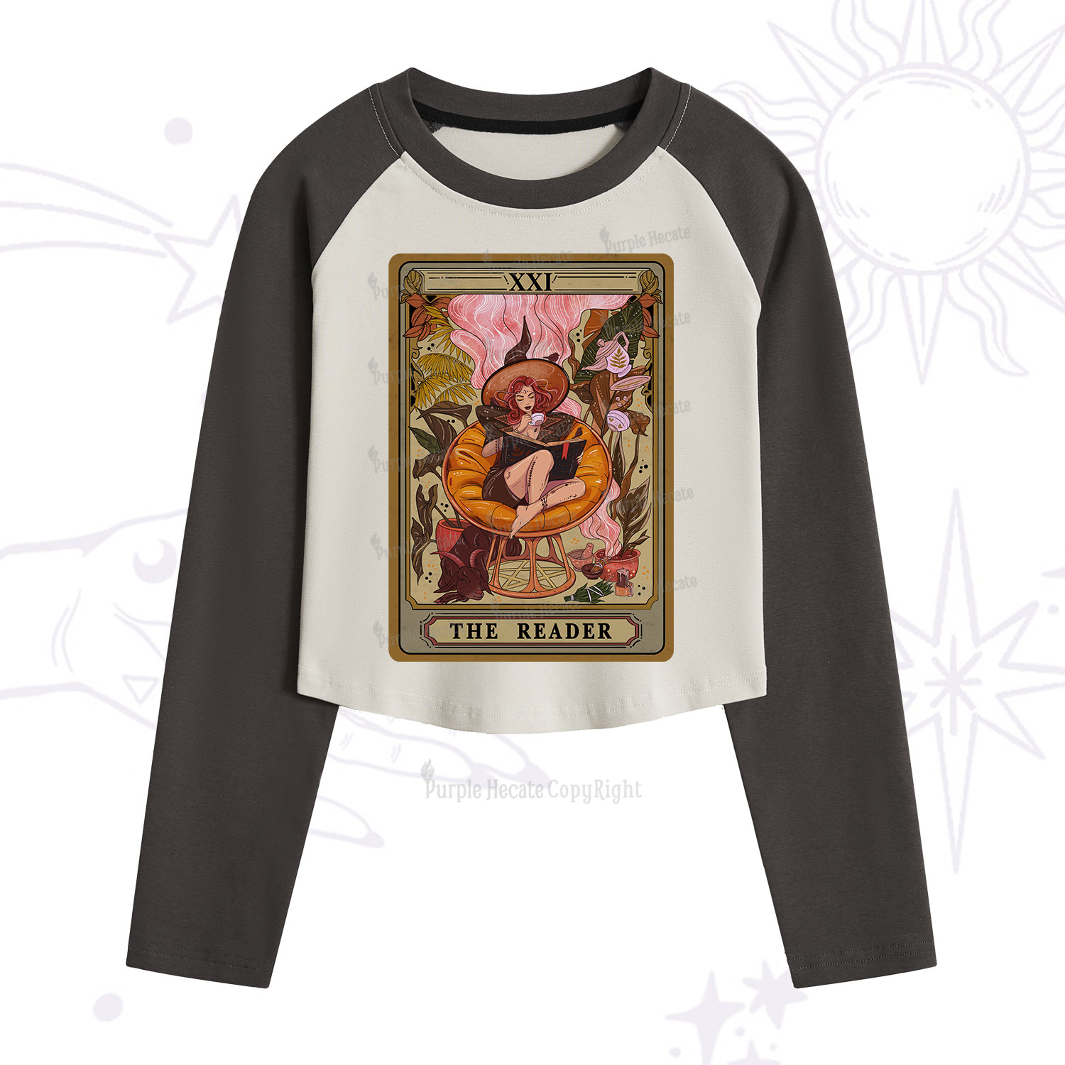 Purplehecate The Reader Tarot Card Cropped Raglan Long Sleeve T-Shirt