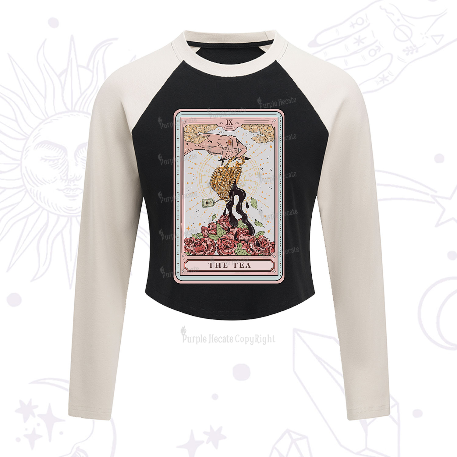 Purplehecate The Tea Food Tarot Cropped Raglan Long Sleeve T-Shirt