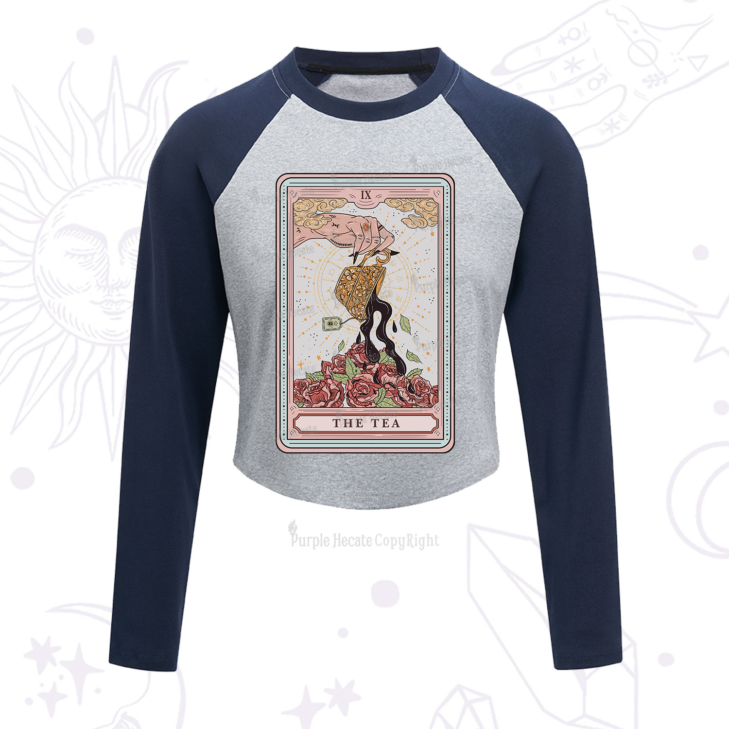 Purplehecate The Tea Food Tarot Cropped Raglan Long Sleeve T-Shirt