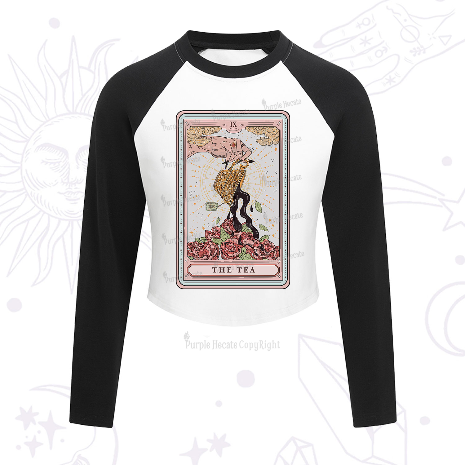 Purplehecate The Tea Food Tarot Cropped Raglan Long Sleeve T-Shirt