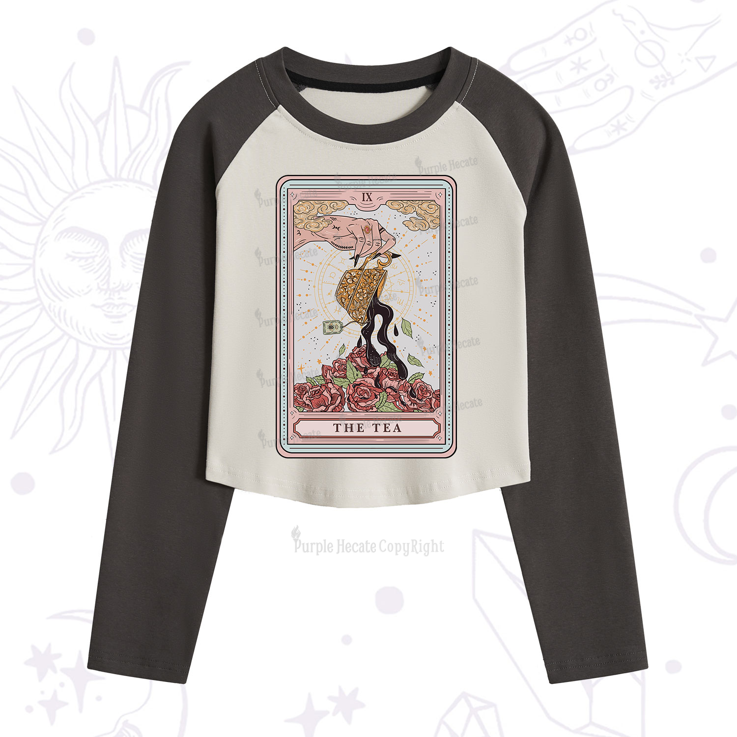 Purplehecate The Tea Food Tarot Cropped Raglan Long Sleeve T-Shirt