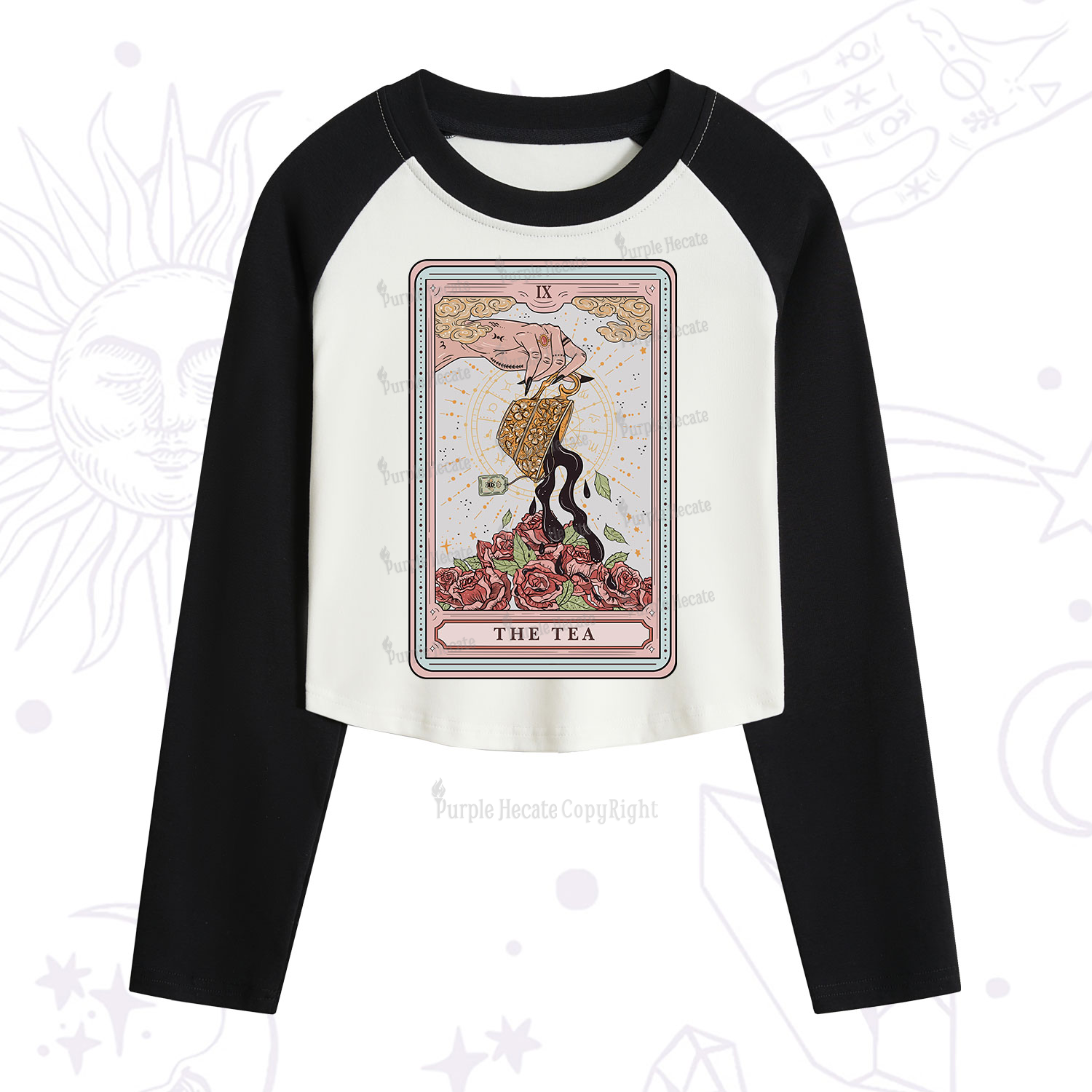Purplehecate The Tea Food Tarot Cropped Raglan Long Sleeve T-Shirt