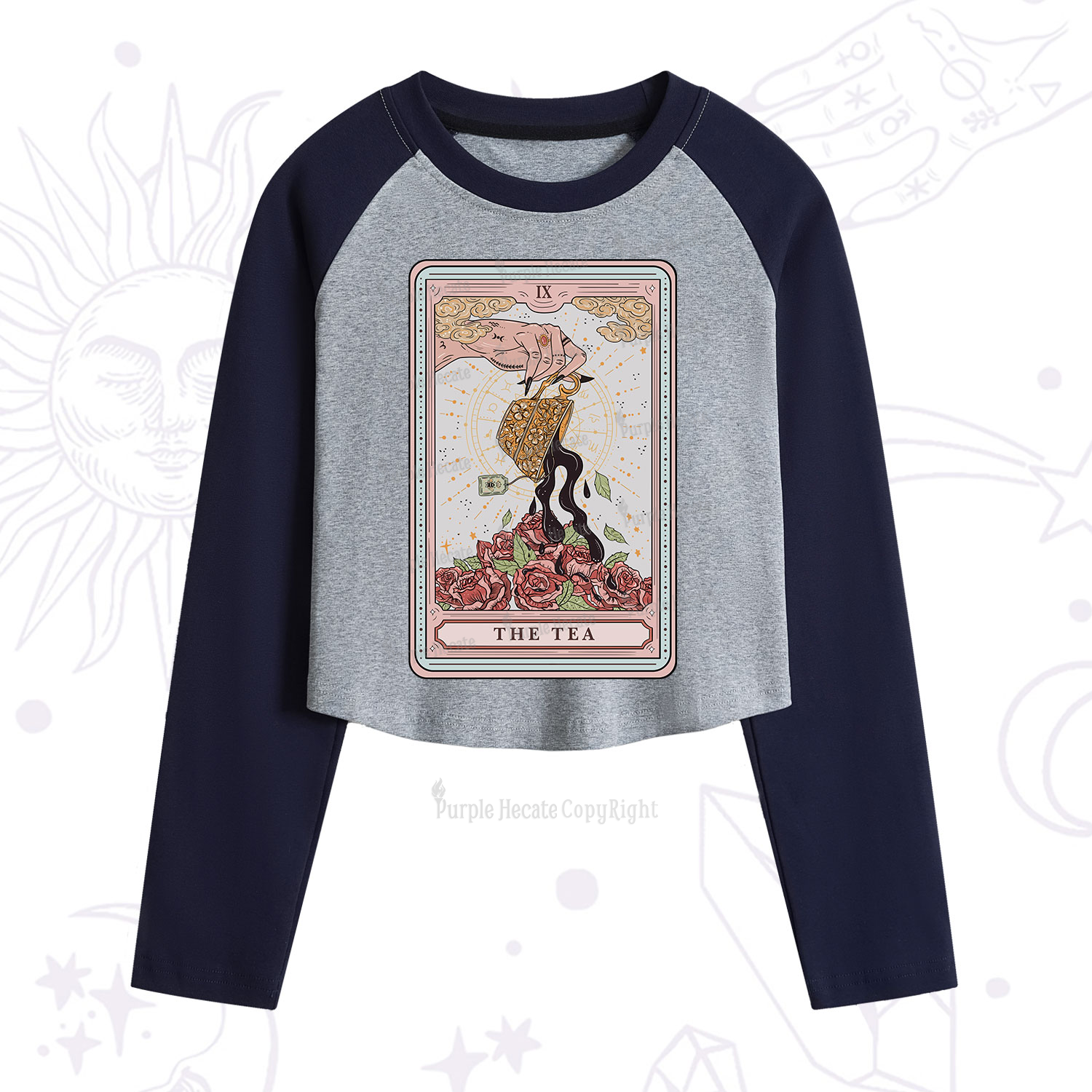 Purplehecate The Tea Food Tarot Cropped Raglan Long Sleeve T-Shirt