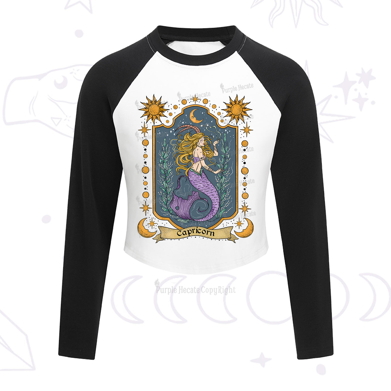 Purplehecate Capricorn Zodiac Cropped Raglan Long Sleeve T-Shirt