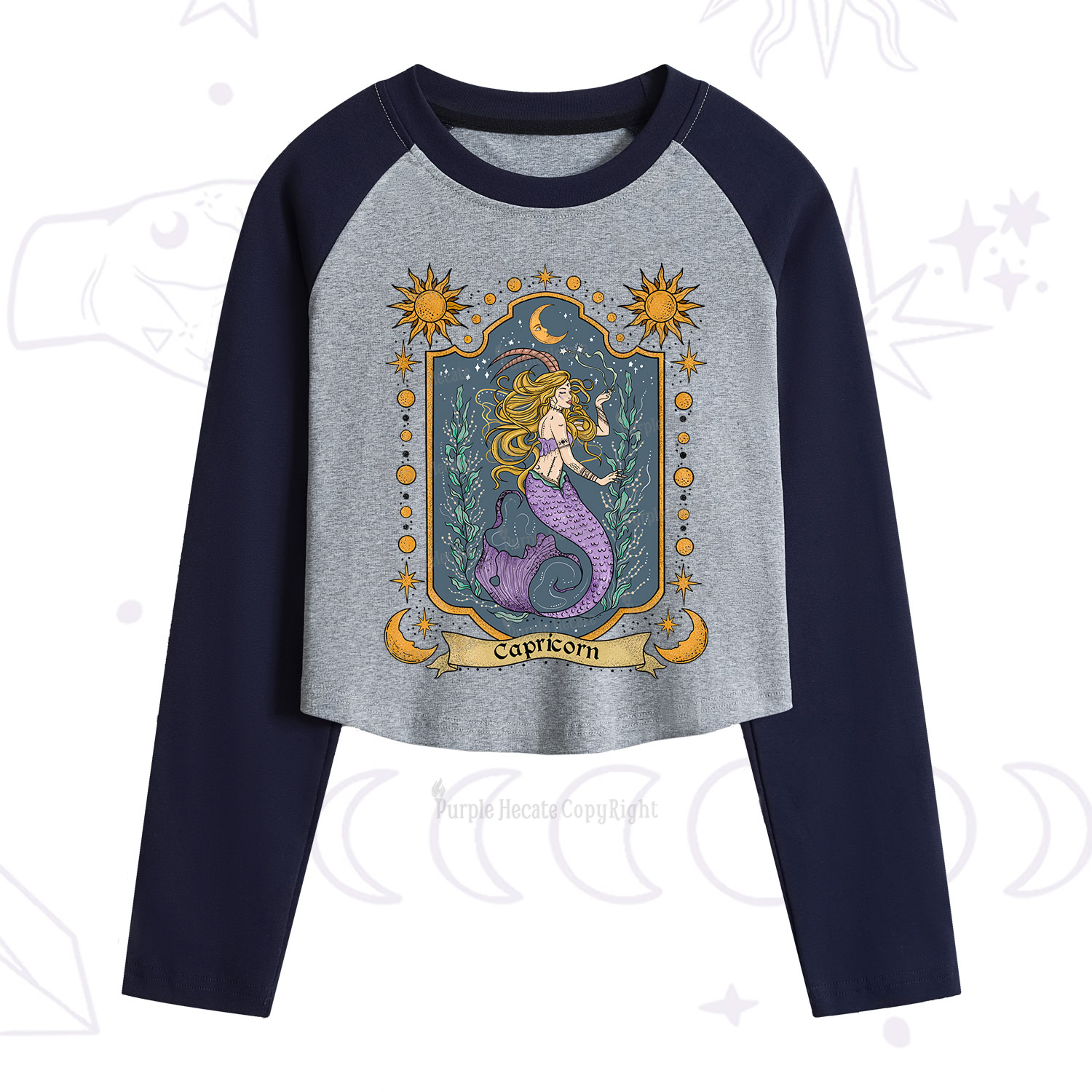 Purplehecate Capricorn Zodiac Cropped Raglan Long Sleeve T-Shirt