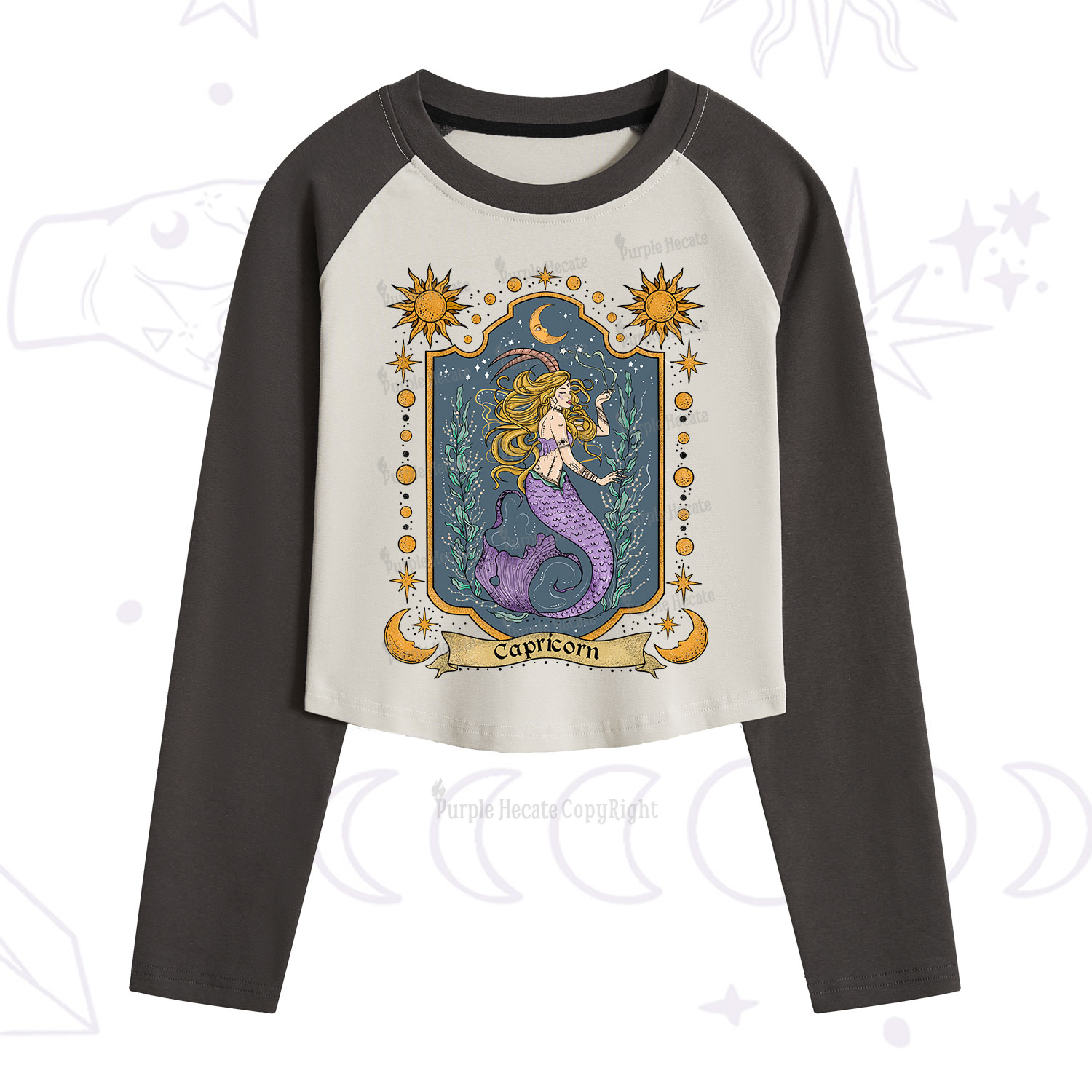 Purplehecate Capricorn Zodiac Cropped Raglan Long Sleeve T-Shirt