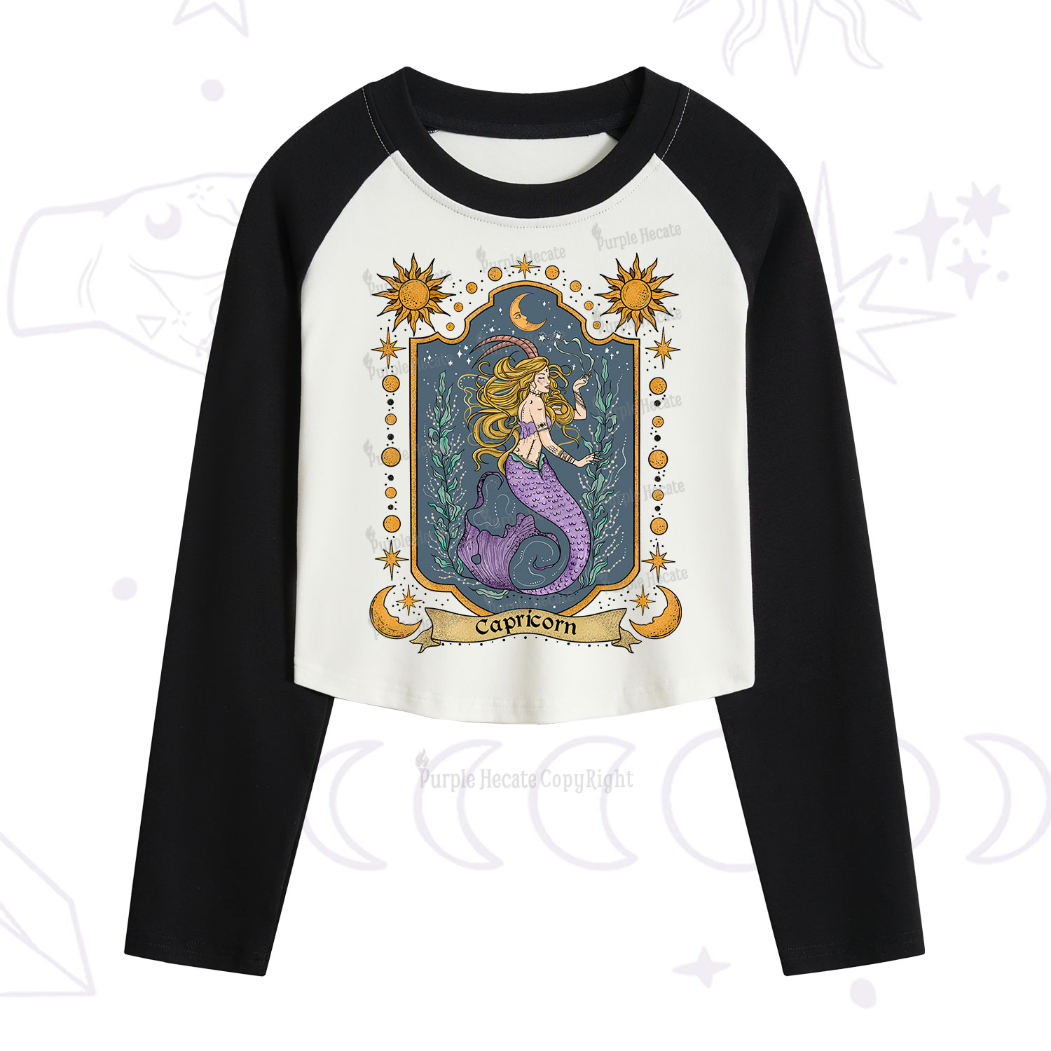 Purplehecate Capricorn Zodiac Cropped Raglan Long Sleeve T-Shirt