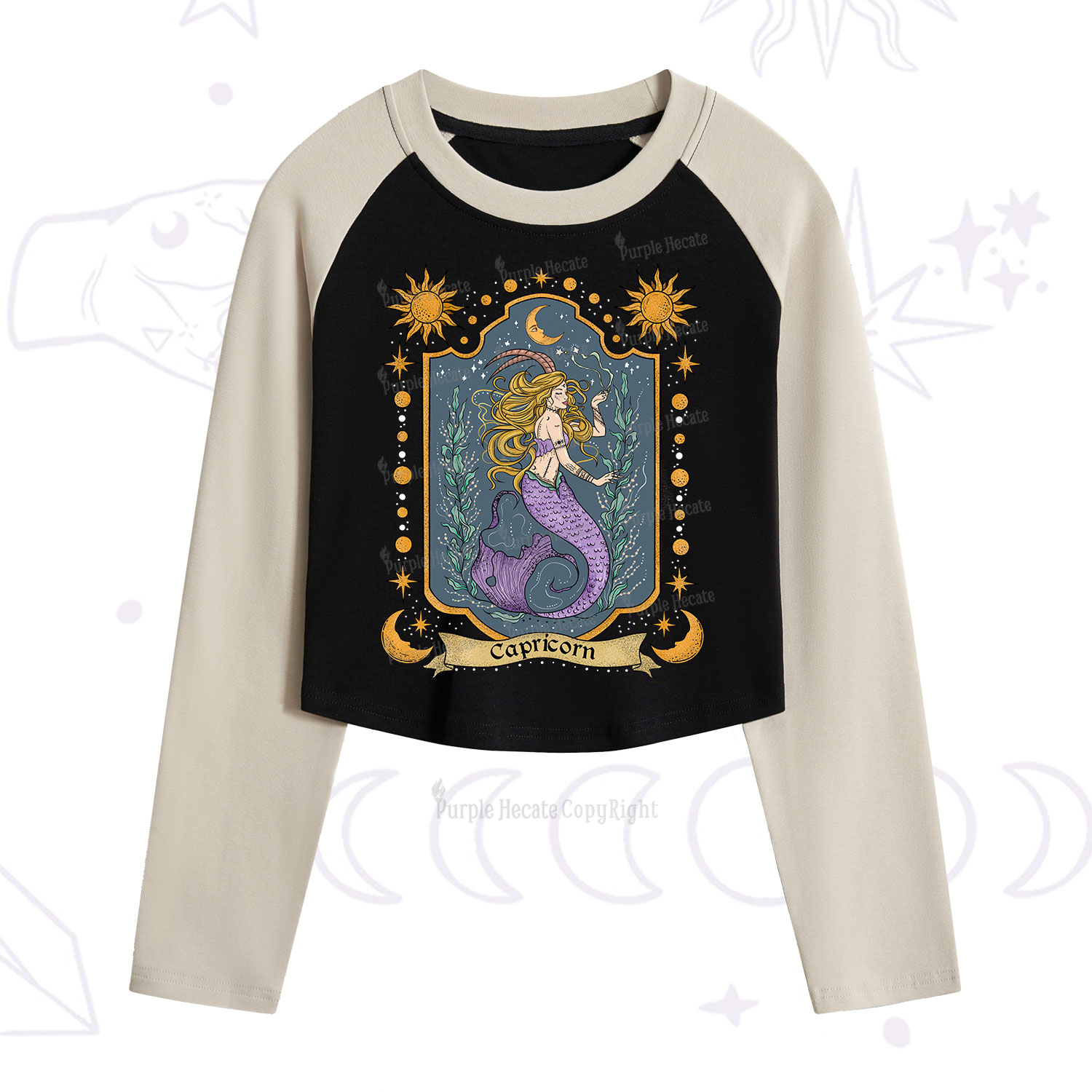 Purplehecate Capricorn Zodiac Cropped Raglan Long Sleeve T-Shirt