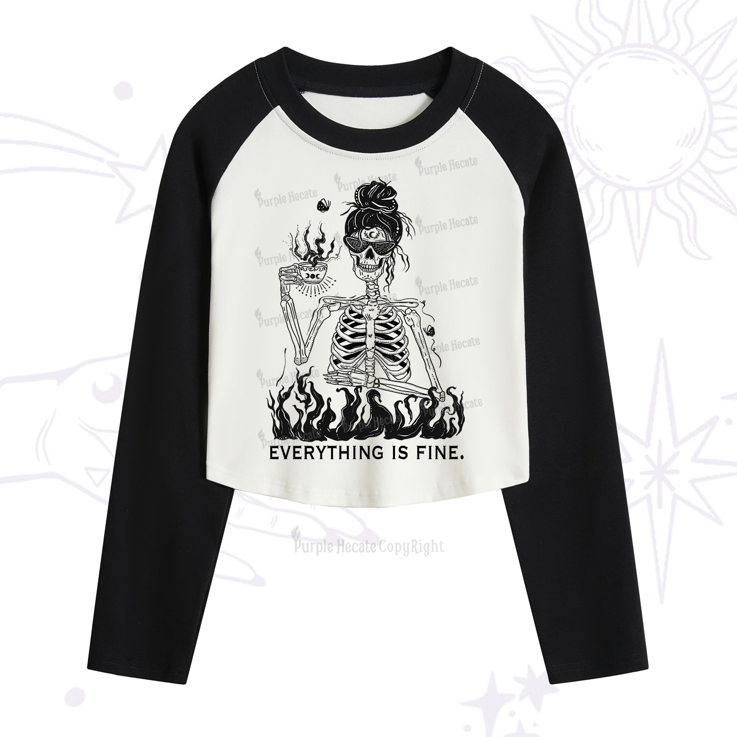 Purplehecate Everything Is Fine Cropped Raglan Long Sleeve T-Shirt