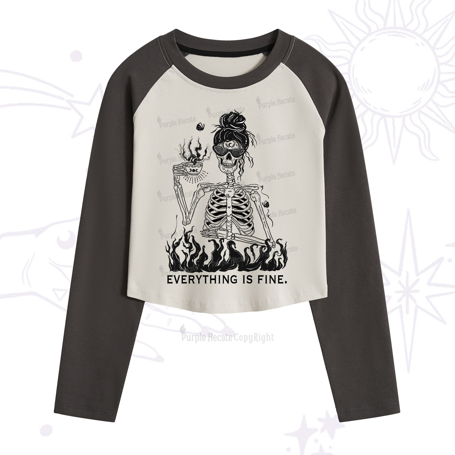 Purplehecate Everything Is Fine Cropped Raglan Long Sleeve T-Shirt