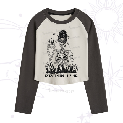 Purplehecate Everything Is Fine Cropped Raglan Long Sleeve T-Shirt