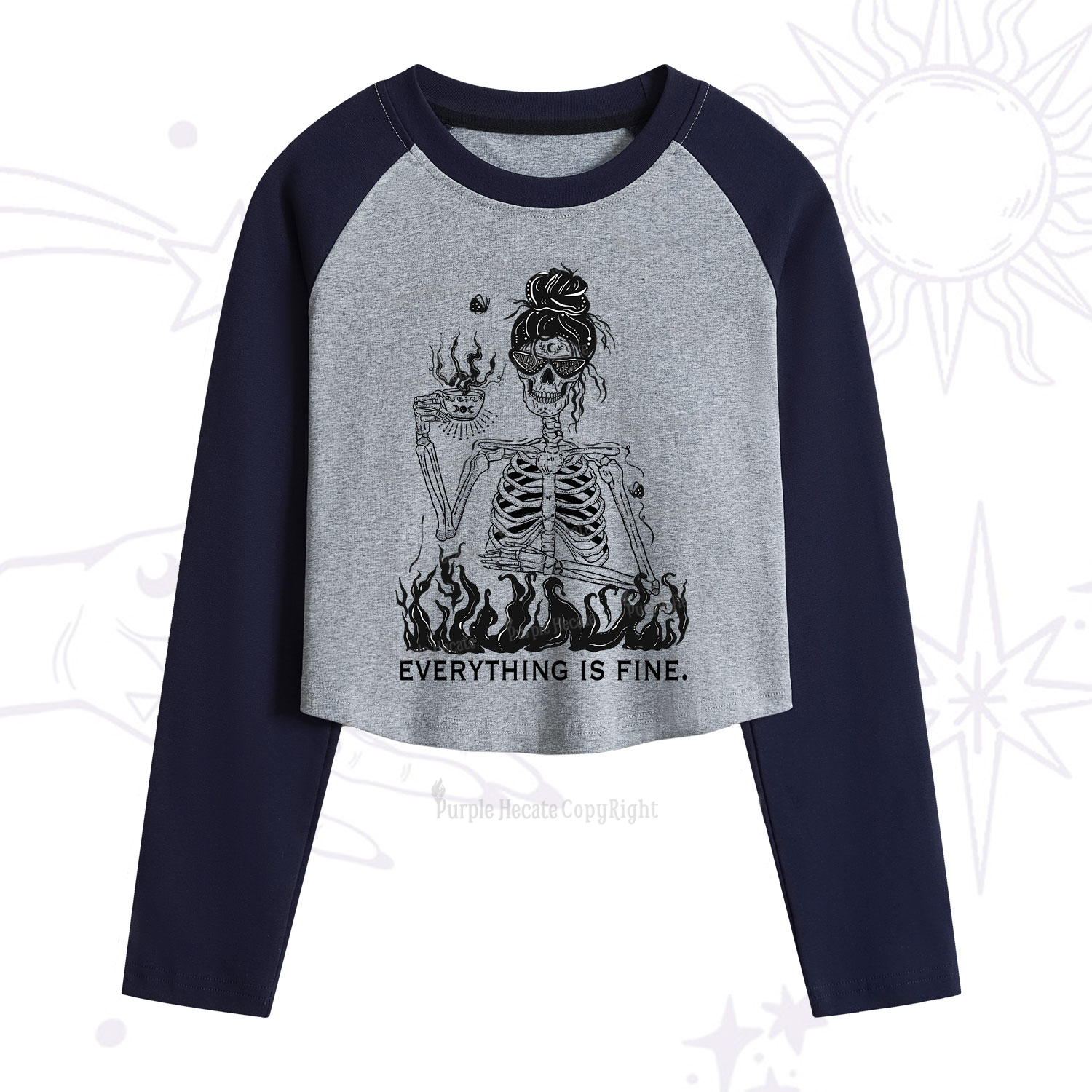 Purplehecate Everything Is Fine Cropped Raglan Long Sleeve T-Shirt