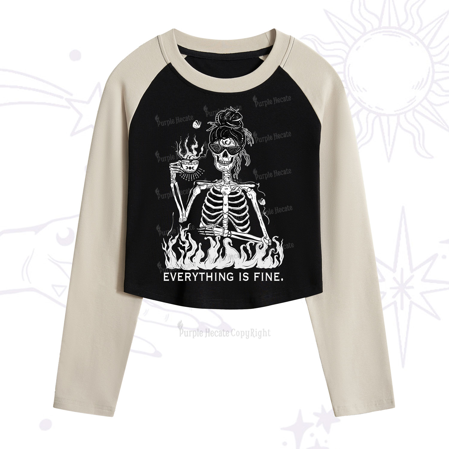 Purplehecate Everything Is Fine Cropped Raglan Long Sleeve T-Shirt