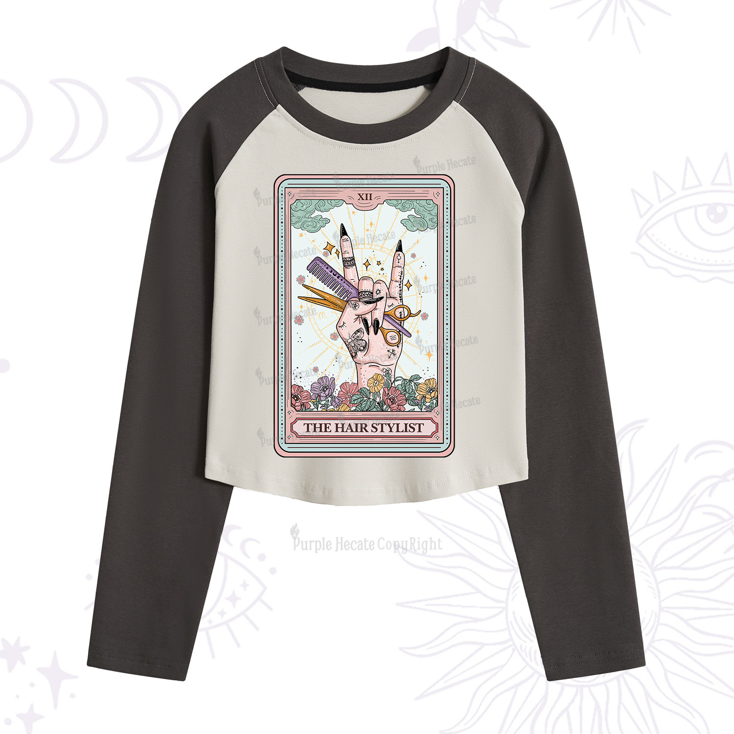 Purplehecate The Hair Stylist Tarot Cropped Raglan Long Sleeve T-Shirt