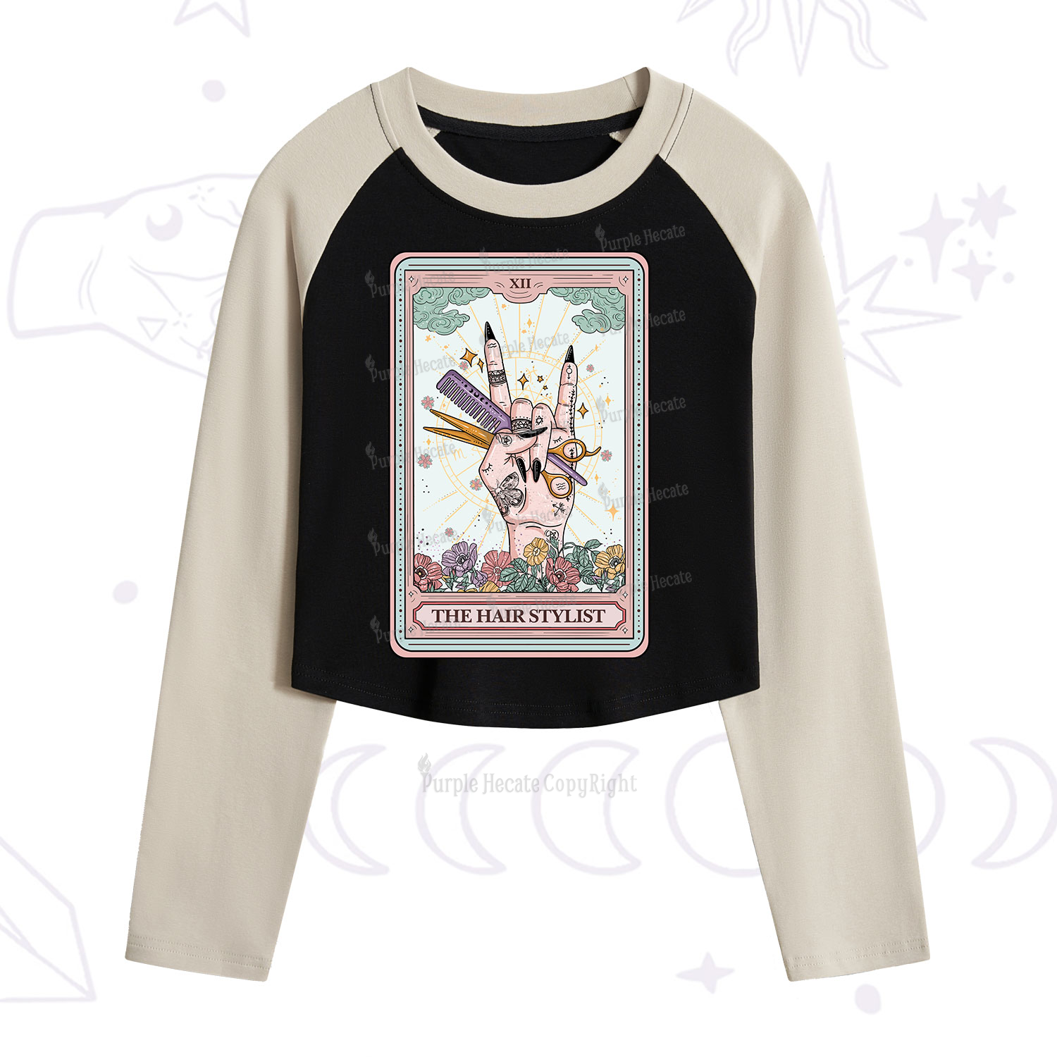 Purplehecate The Hair Stylist Tarot Cropped Raglan Long Sleeve T-Shirt