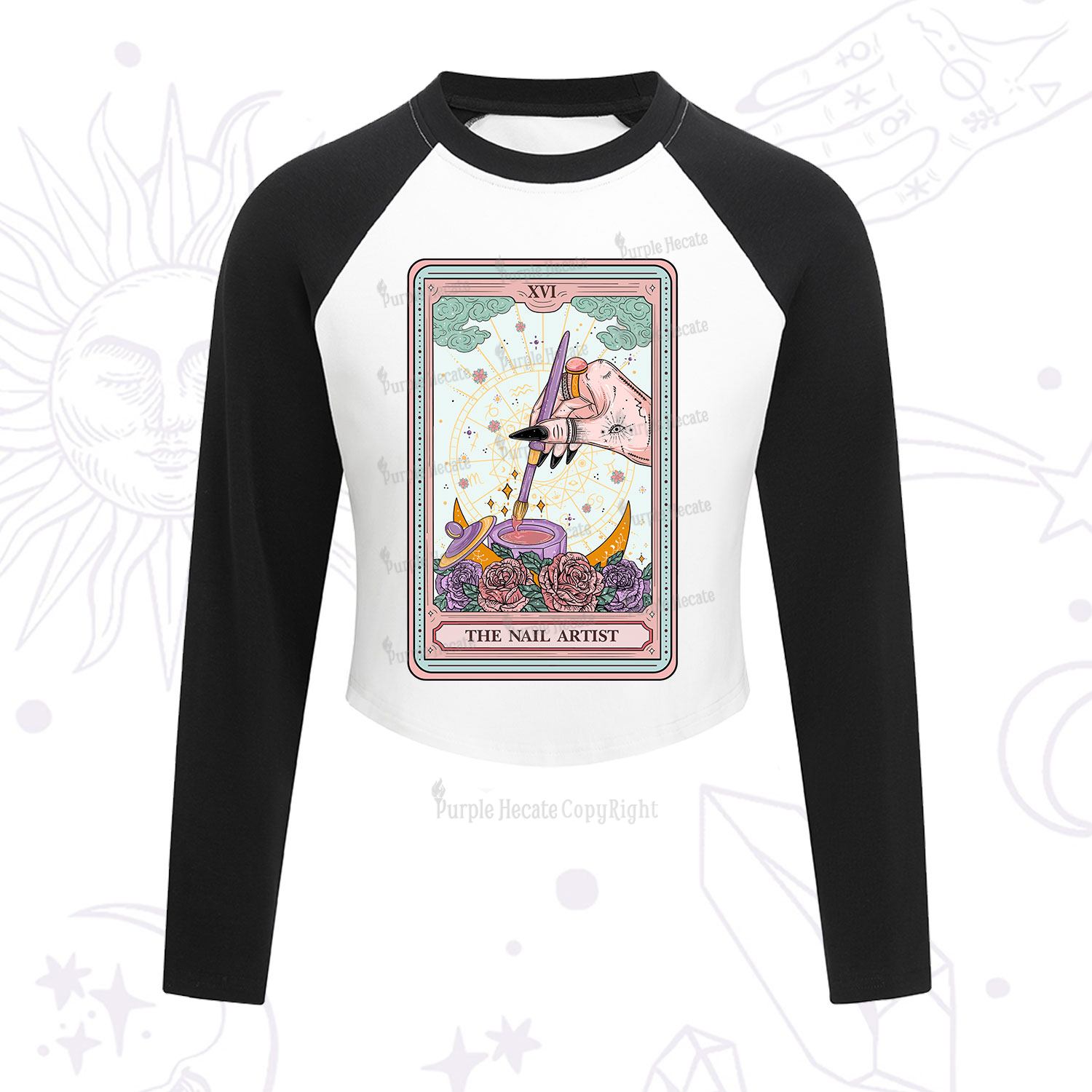 Purplehecate The Nail Artist Tarot Card Cropped Raglan Long Sleeve T-Shirt