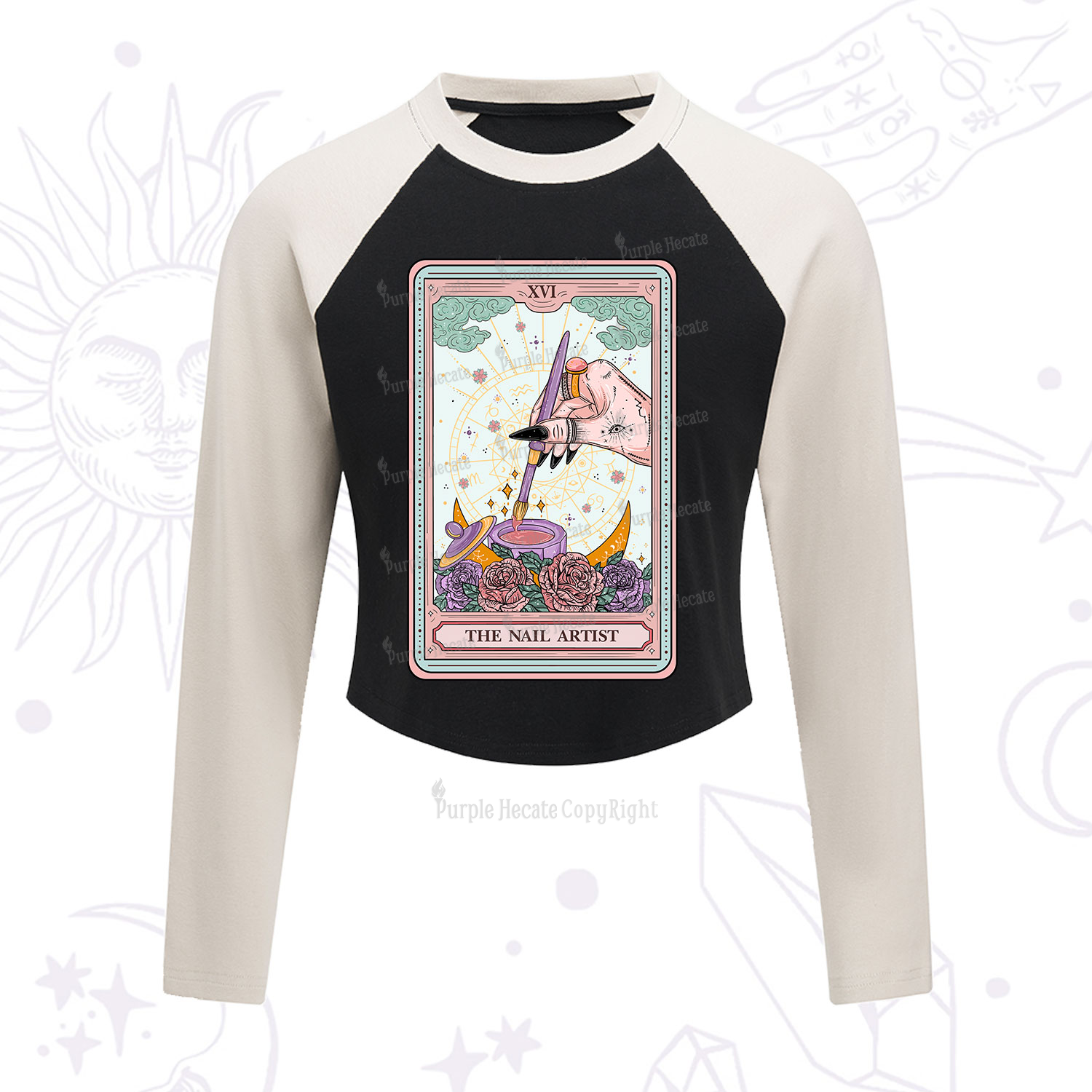 Purplehecate The Nail Artist Tarot Card Cropped Raglan Long Sleeve T-Shirt