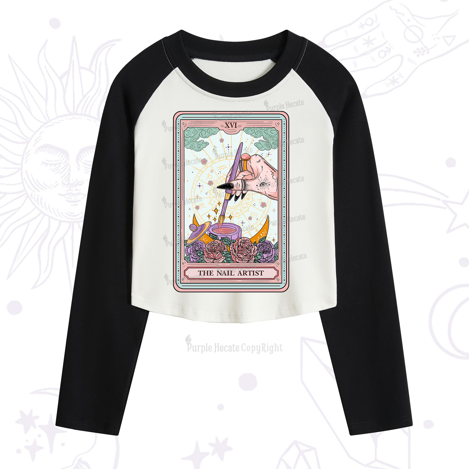 Purplehecate The Nail Artist Tarot Card Cropped Raglan Long Sleeve T-Shirt