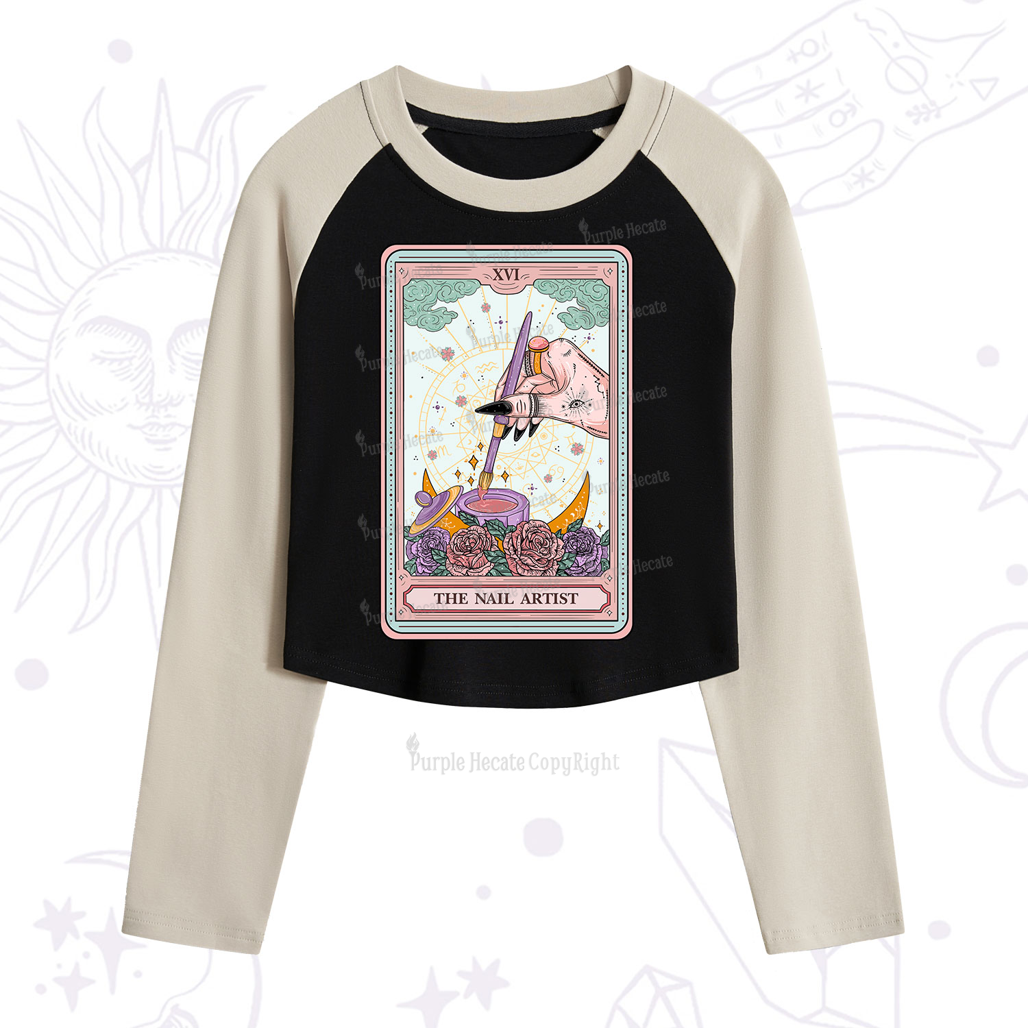 Purplehecate The Nail Artist Tarot Card Cropped Raglan Long Sleeve T-Shirt