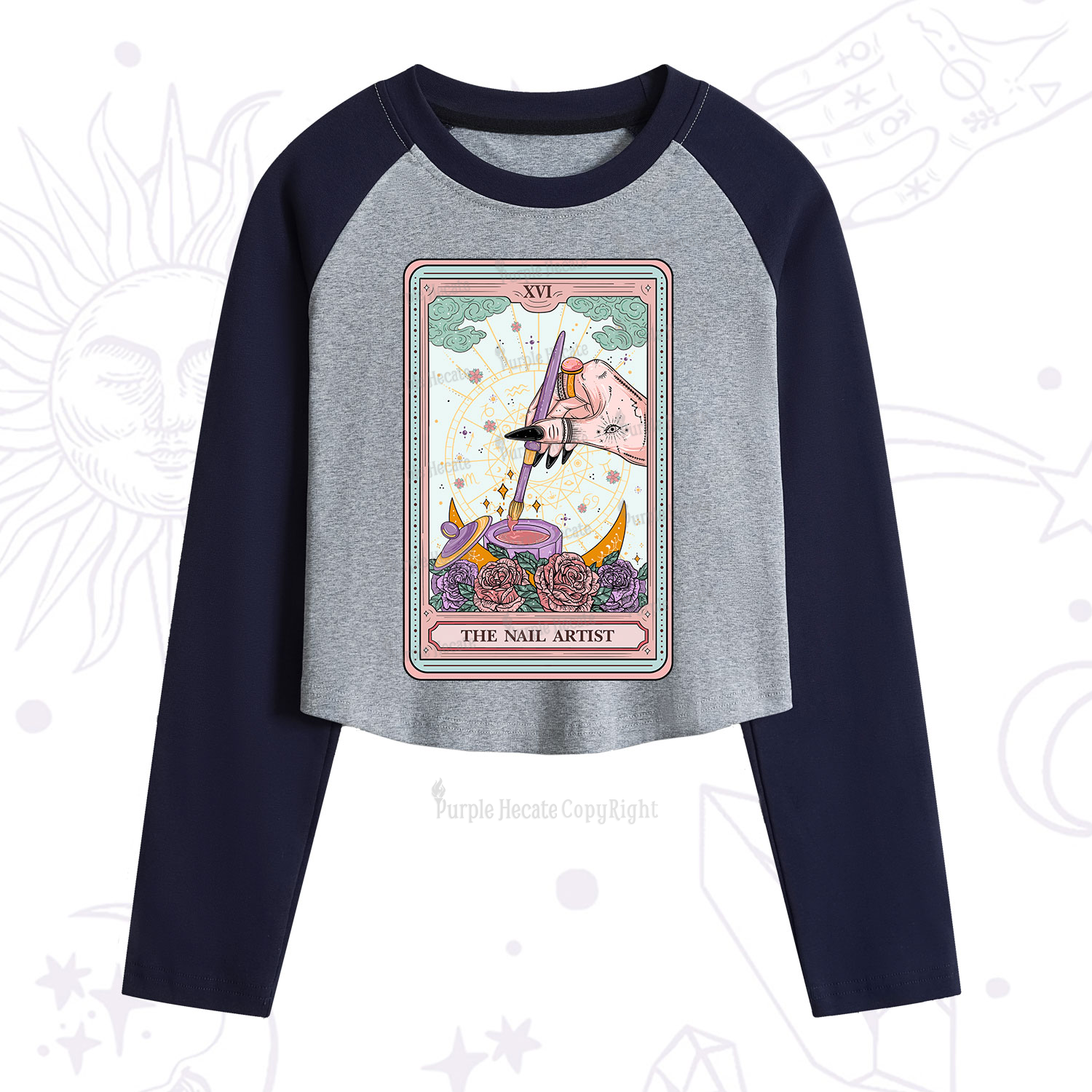 Purplehecate The Nail Artist Tarot Card Cropped Raglan Long Sleeve T-Shirt