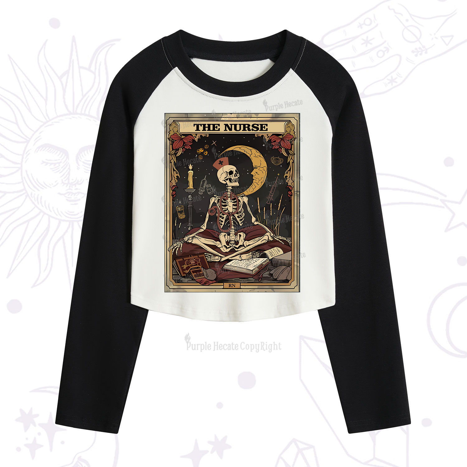Purplehecate The Nurse Tarot Card Cropped Raglan Long Sleeve T-Shirt
