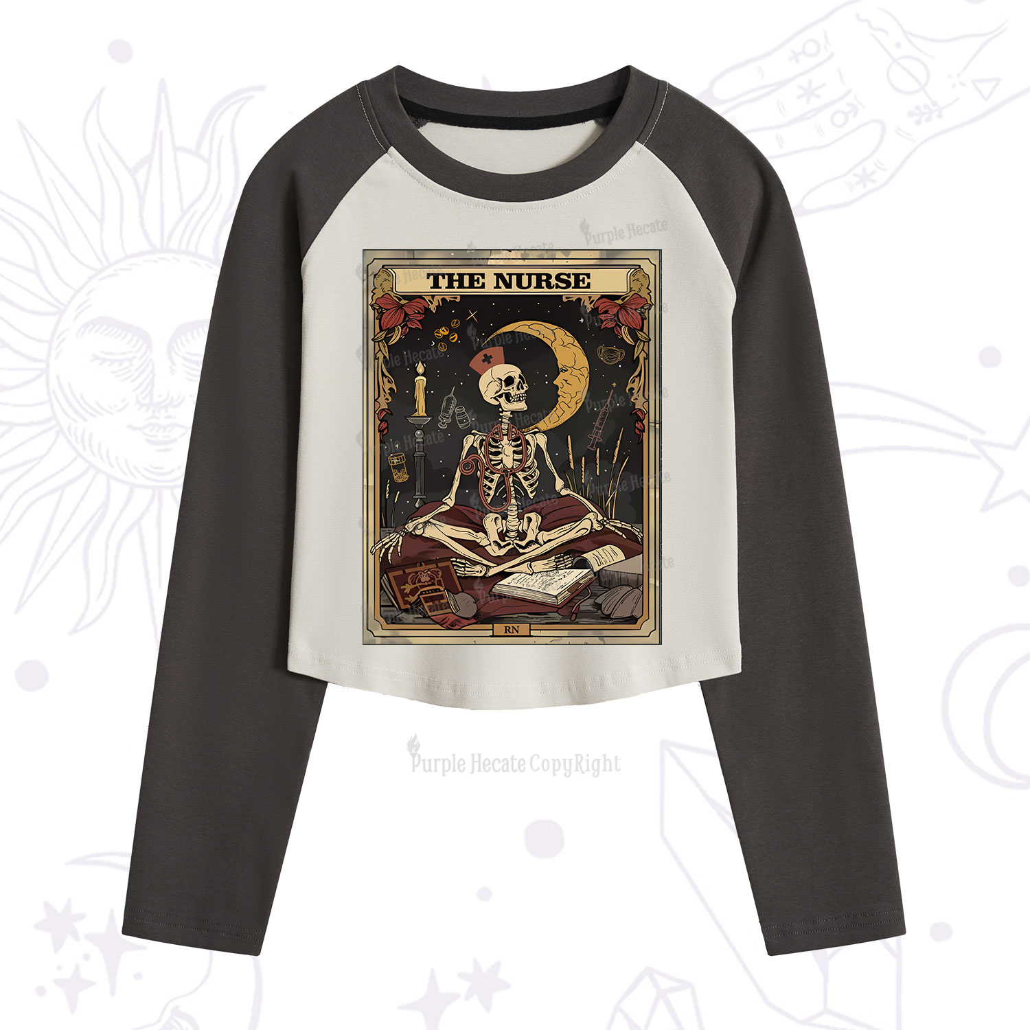 Purplehecate The Nurse Tarot Card Cropped Raglan Long Sleeve T-Shirt