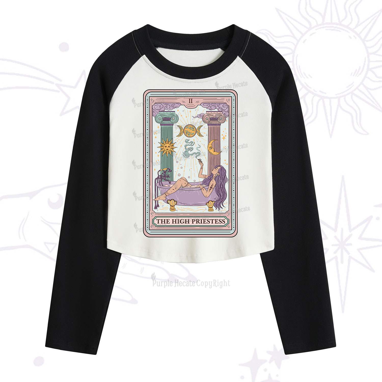Purplehecate The High Priestess Tarot Cropped Raglan Long Sleeve T-Shirt