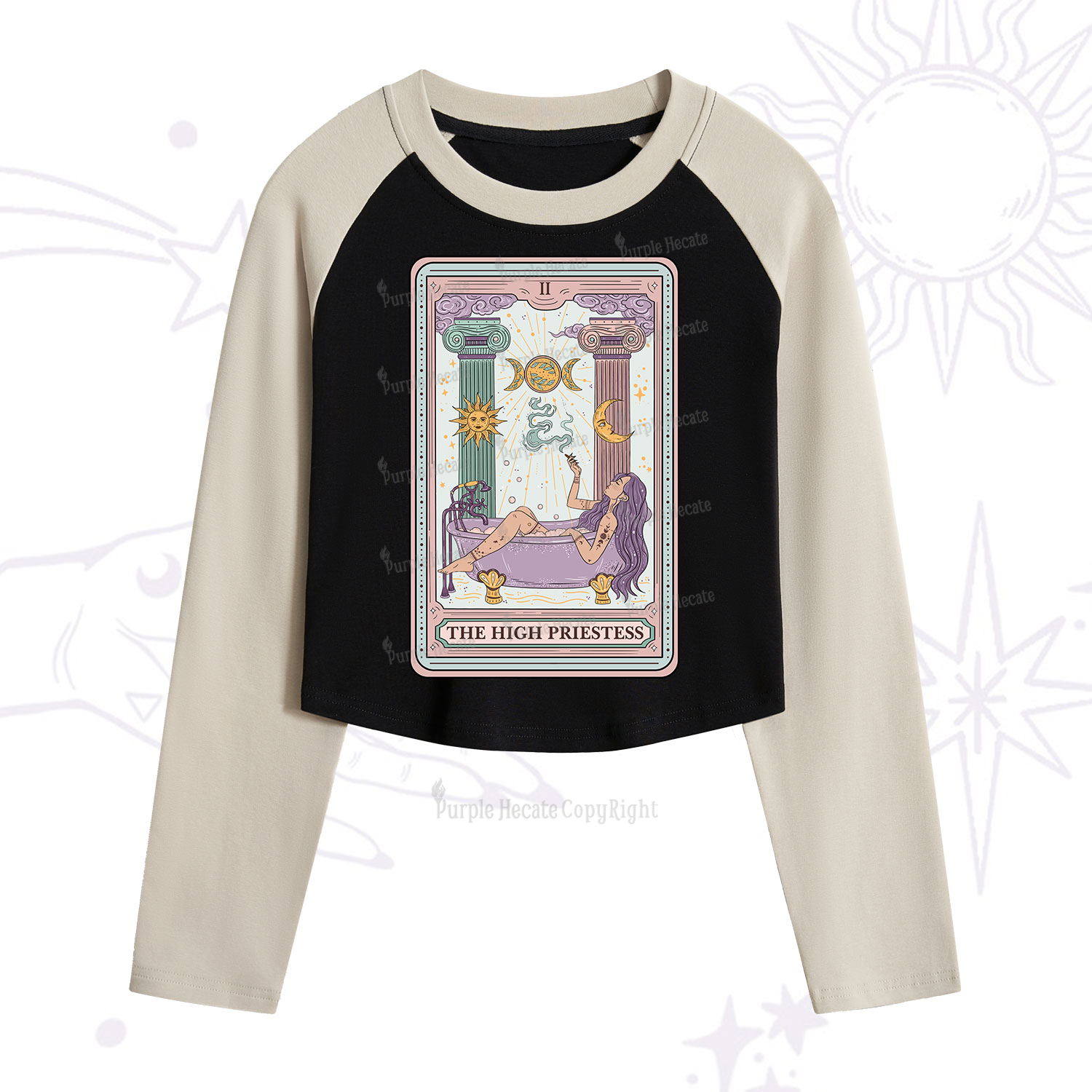 Purplehecate The High Priestess Tarot Cropped Raglan Long Sleeve T-Shirt